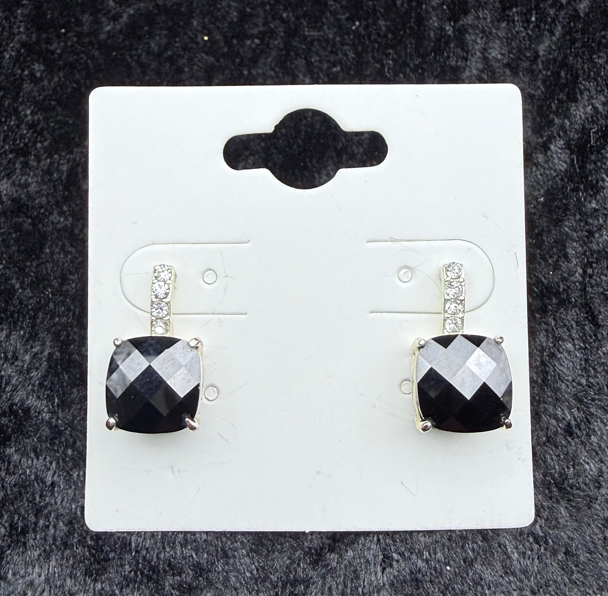 Black and CZ Post Earrings