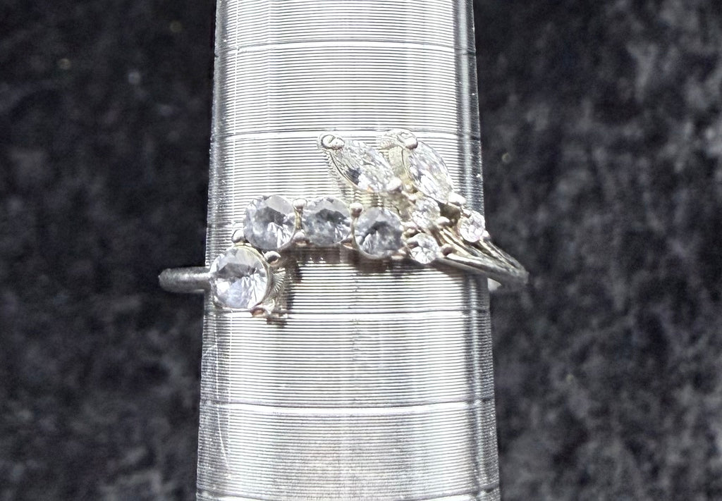 Blue and Clear Crystal Laurel Ring