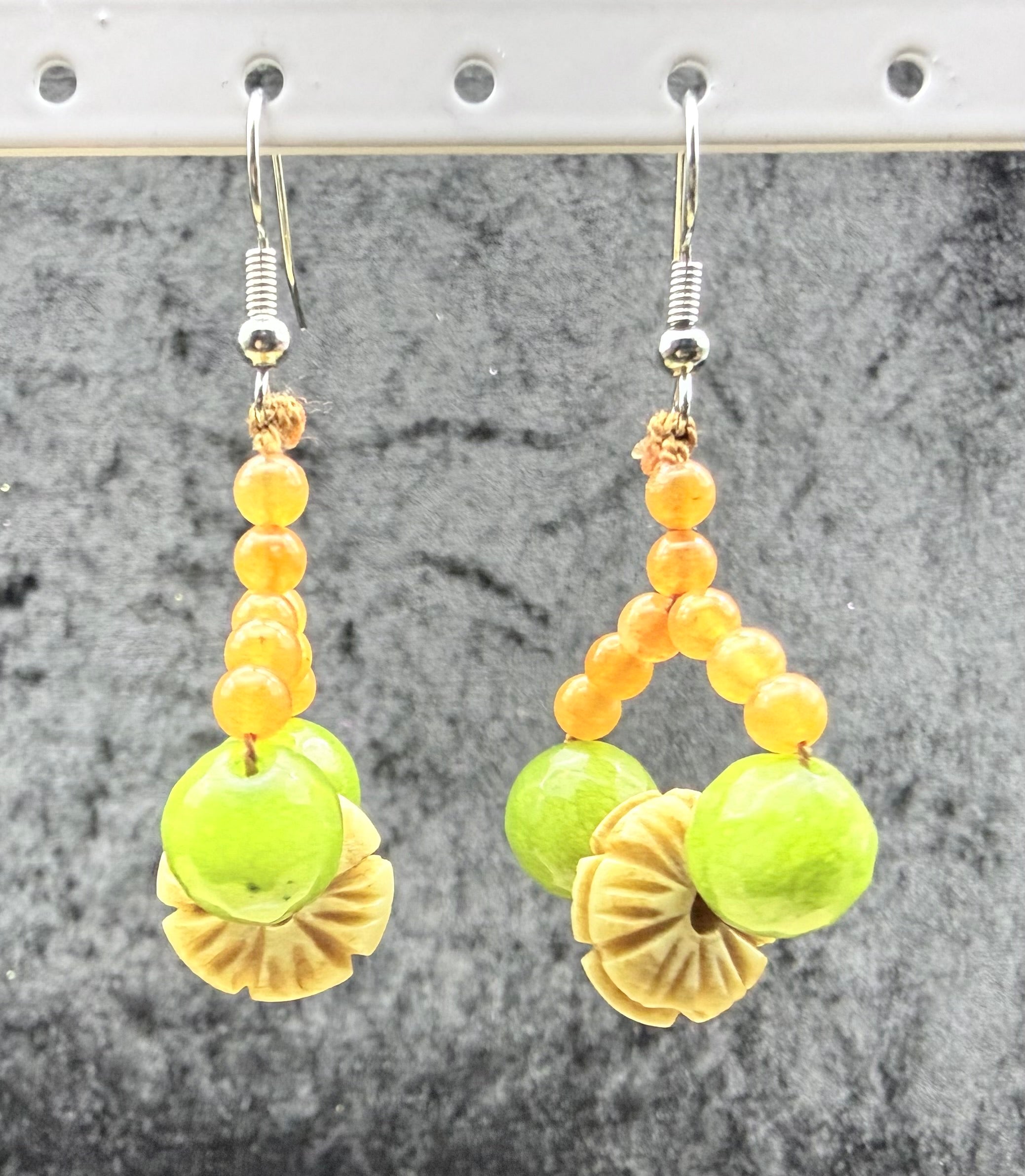 Carnelian, Jade, and Vintage Beaded Earrings