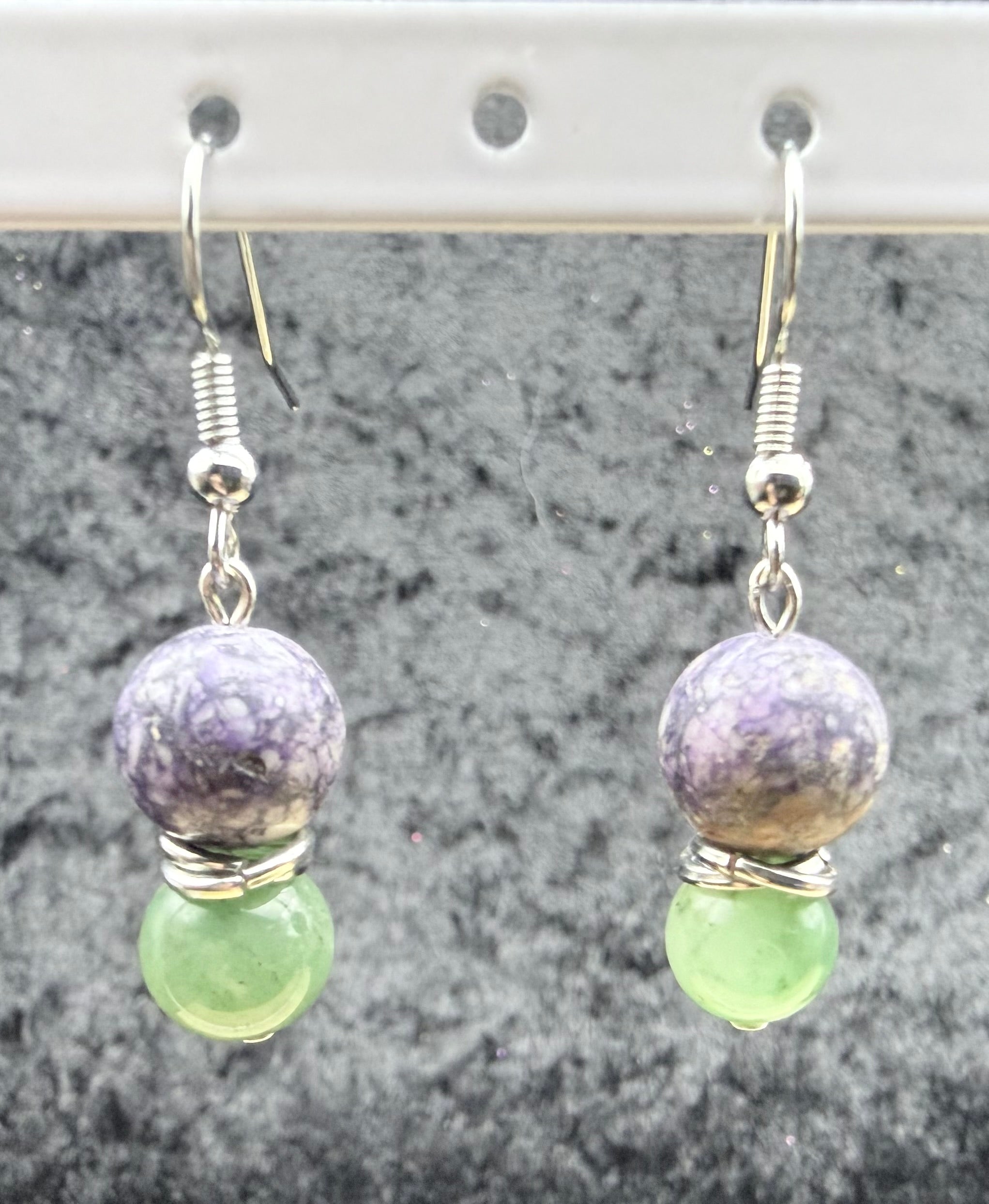 Vintage Purple and Aventurine Stacked Earrings