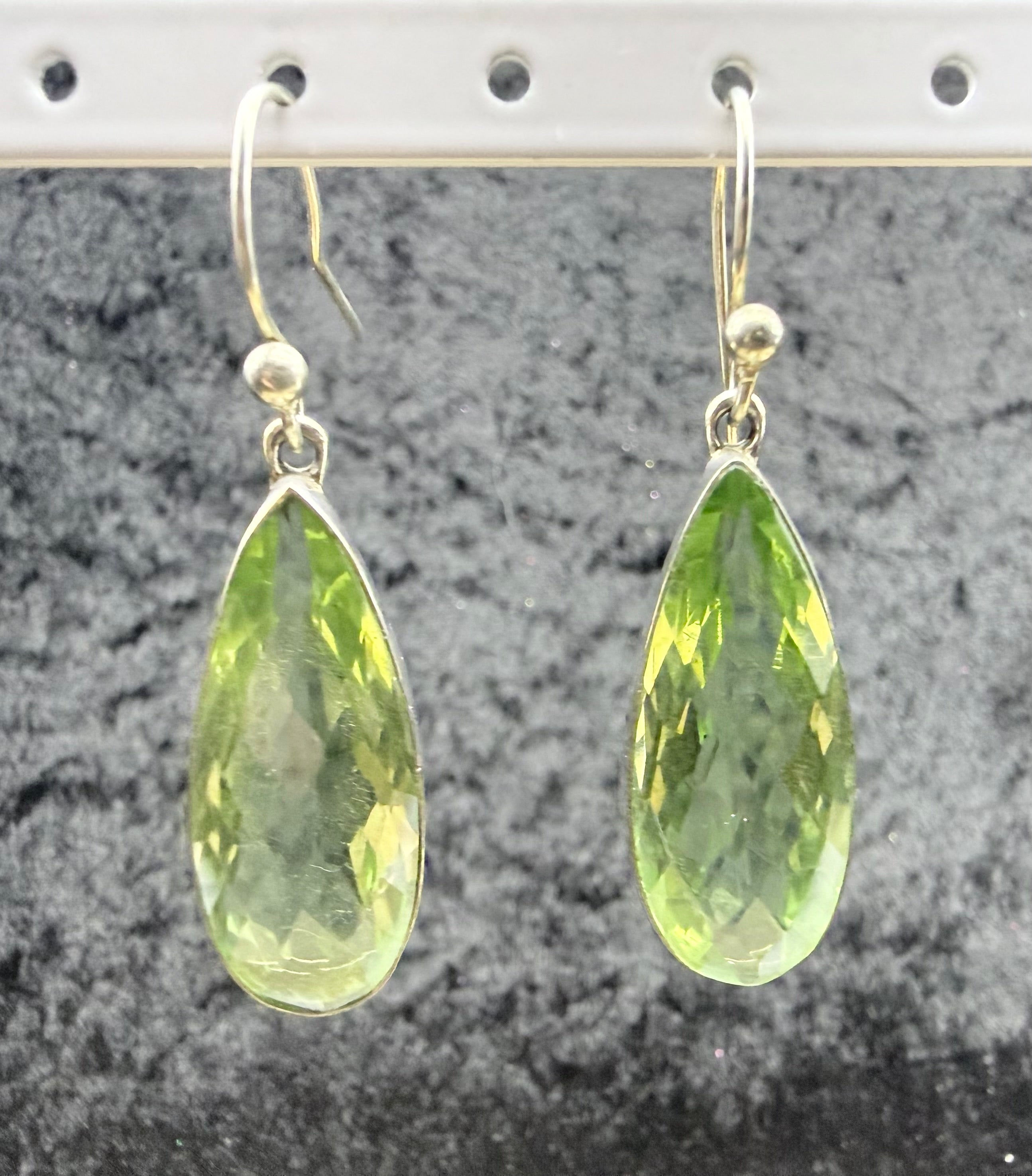 Sterling Teardrop Green Crystal Earrings