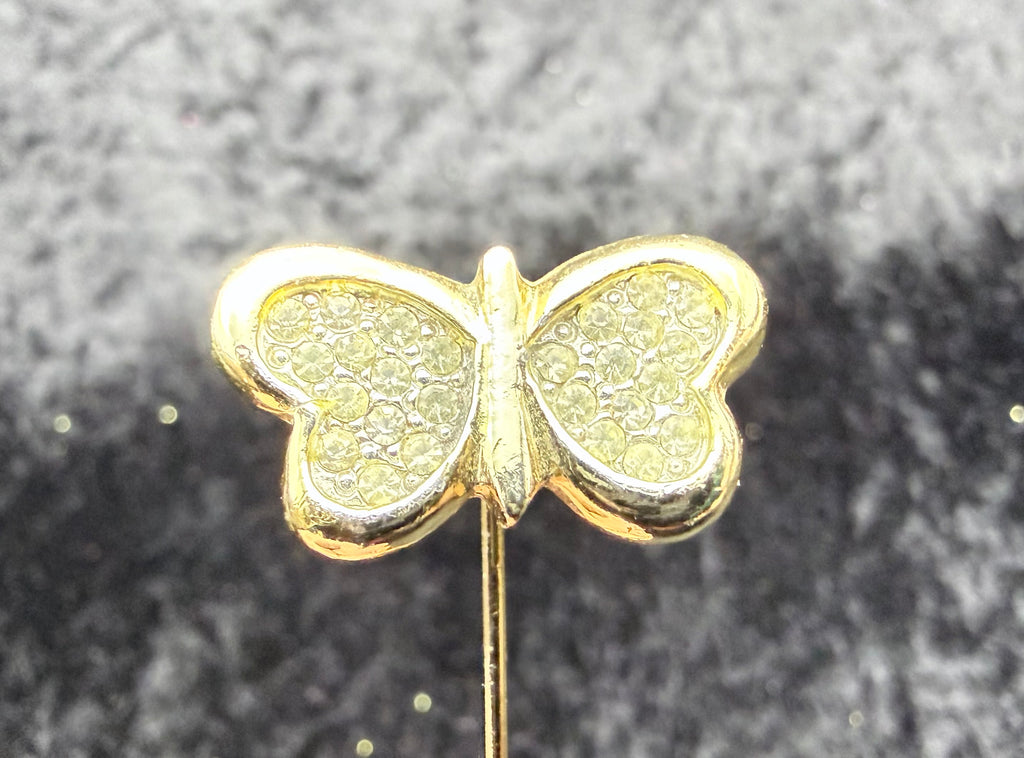 Gold Rhinestone Butterfly Hat Pin