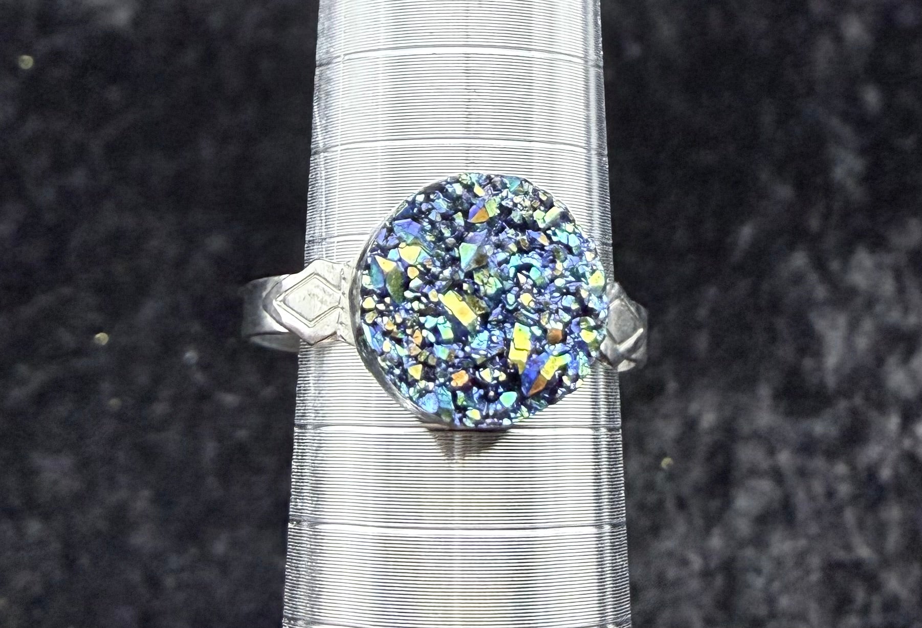 Adjustable Blue Druzy Ring