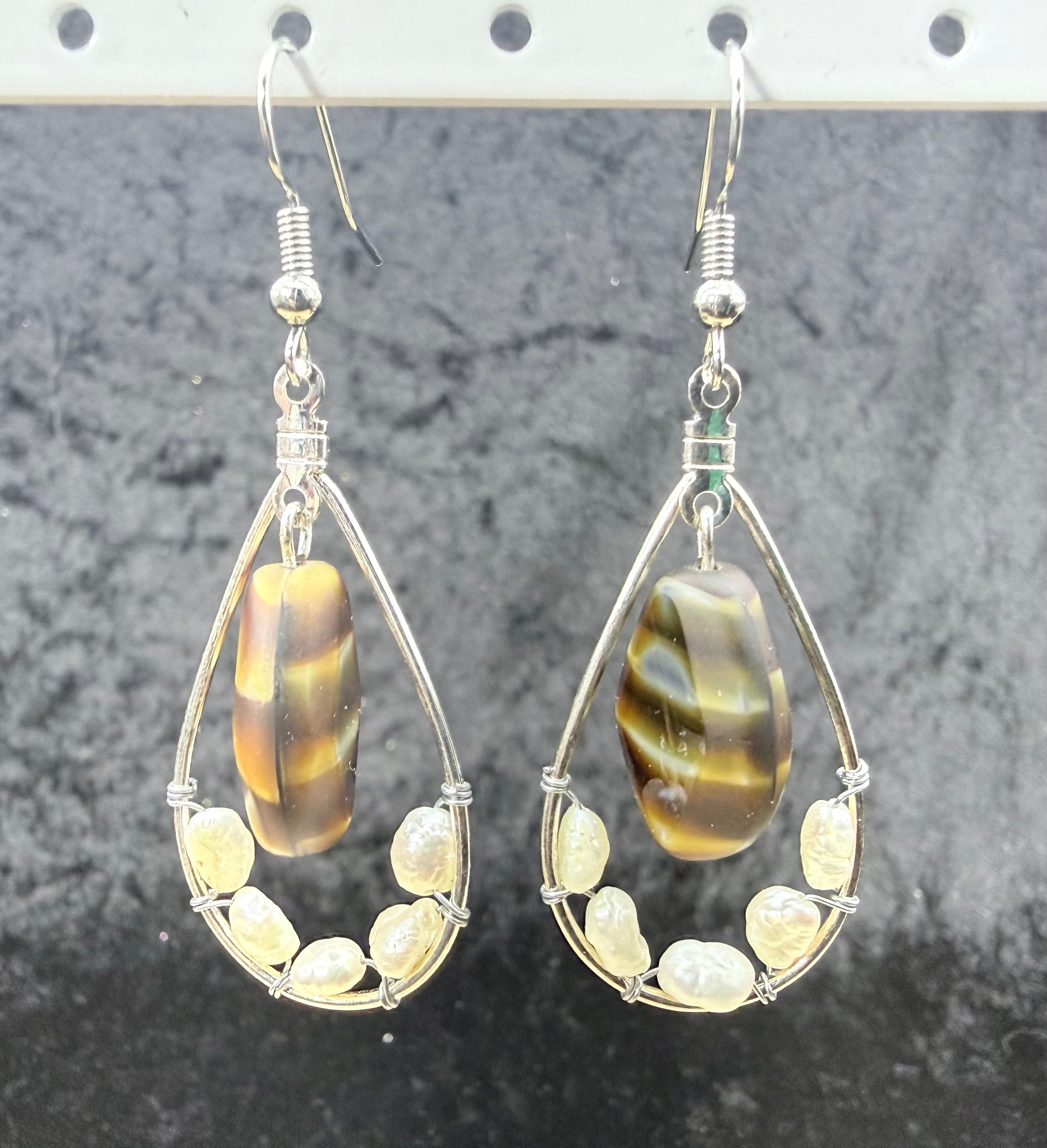Seedling Pearl and Dichroic Glass Teardrop Earrings