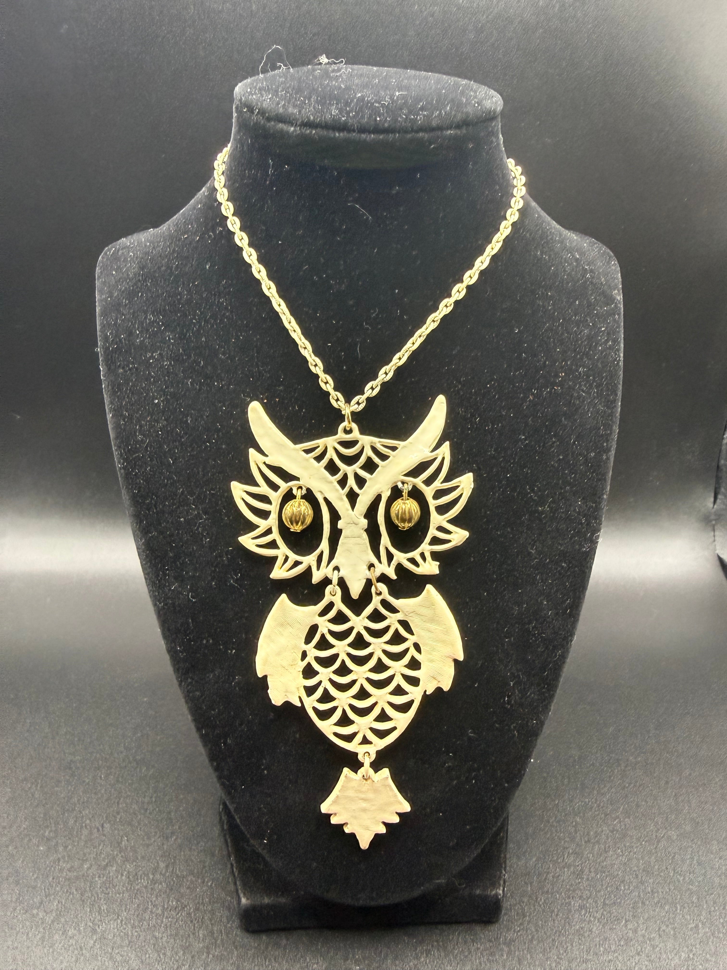 Vintage White Enamel Owl Necklace