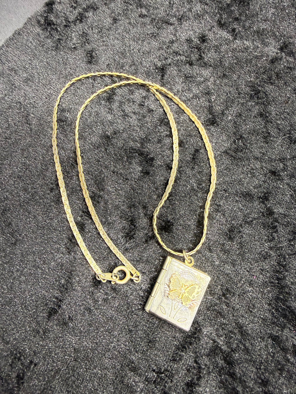 Vintage Butterfly Book Locket Necklace