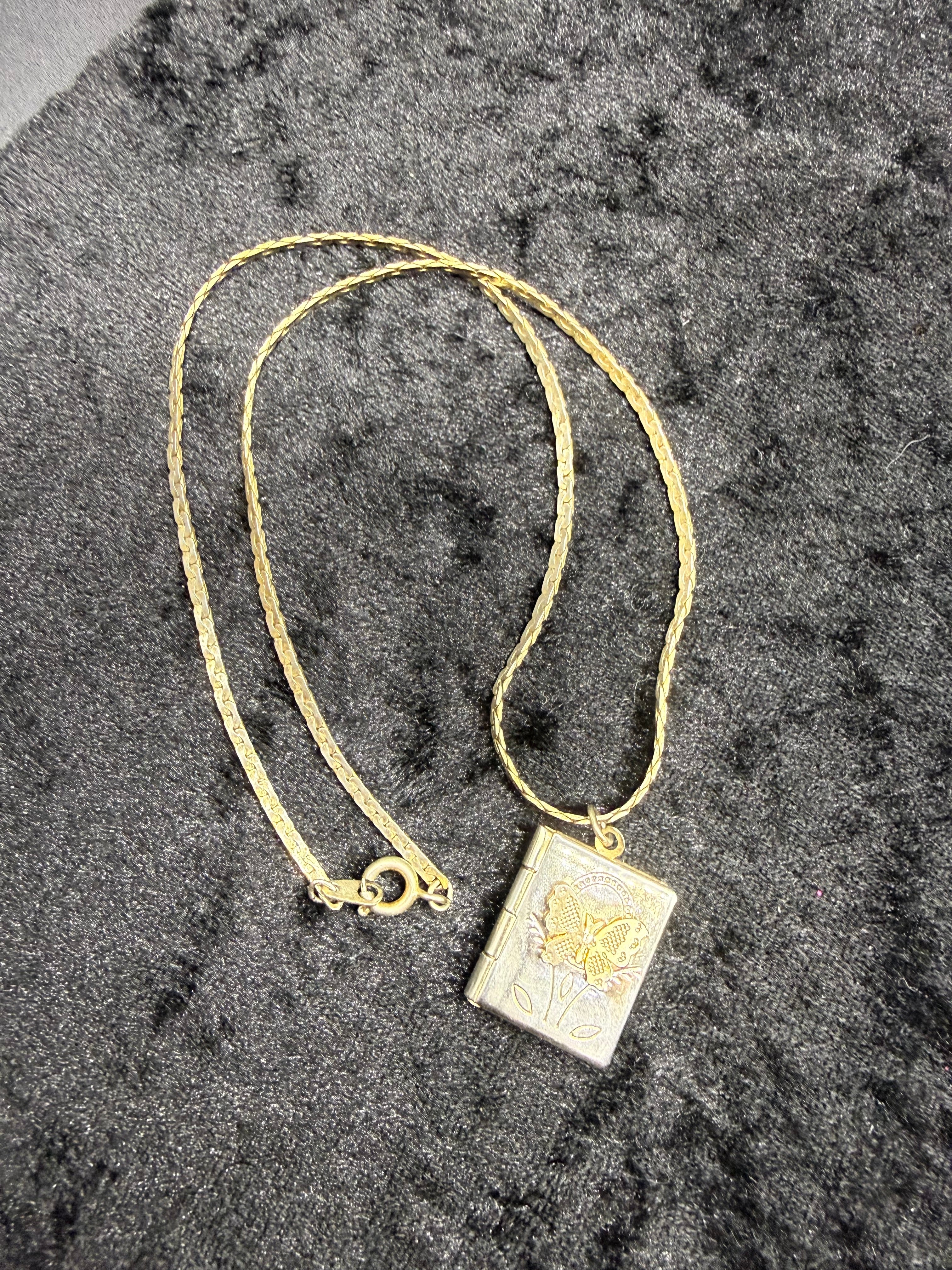 Vintage Butterfly Book Locket Necklace