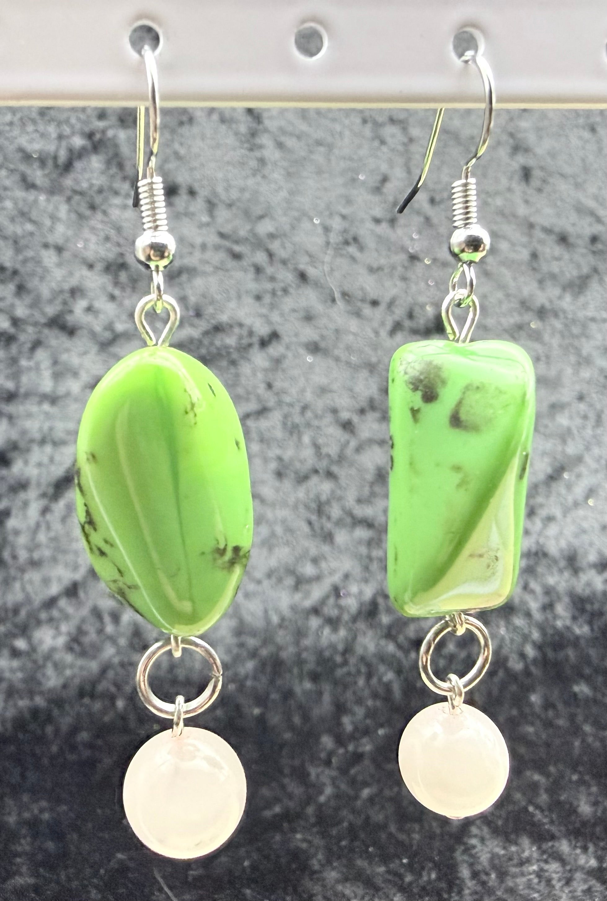 Green Stone and Rose Quartz Circle Earrings
