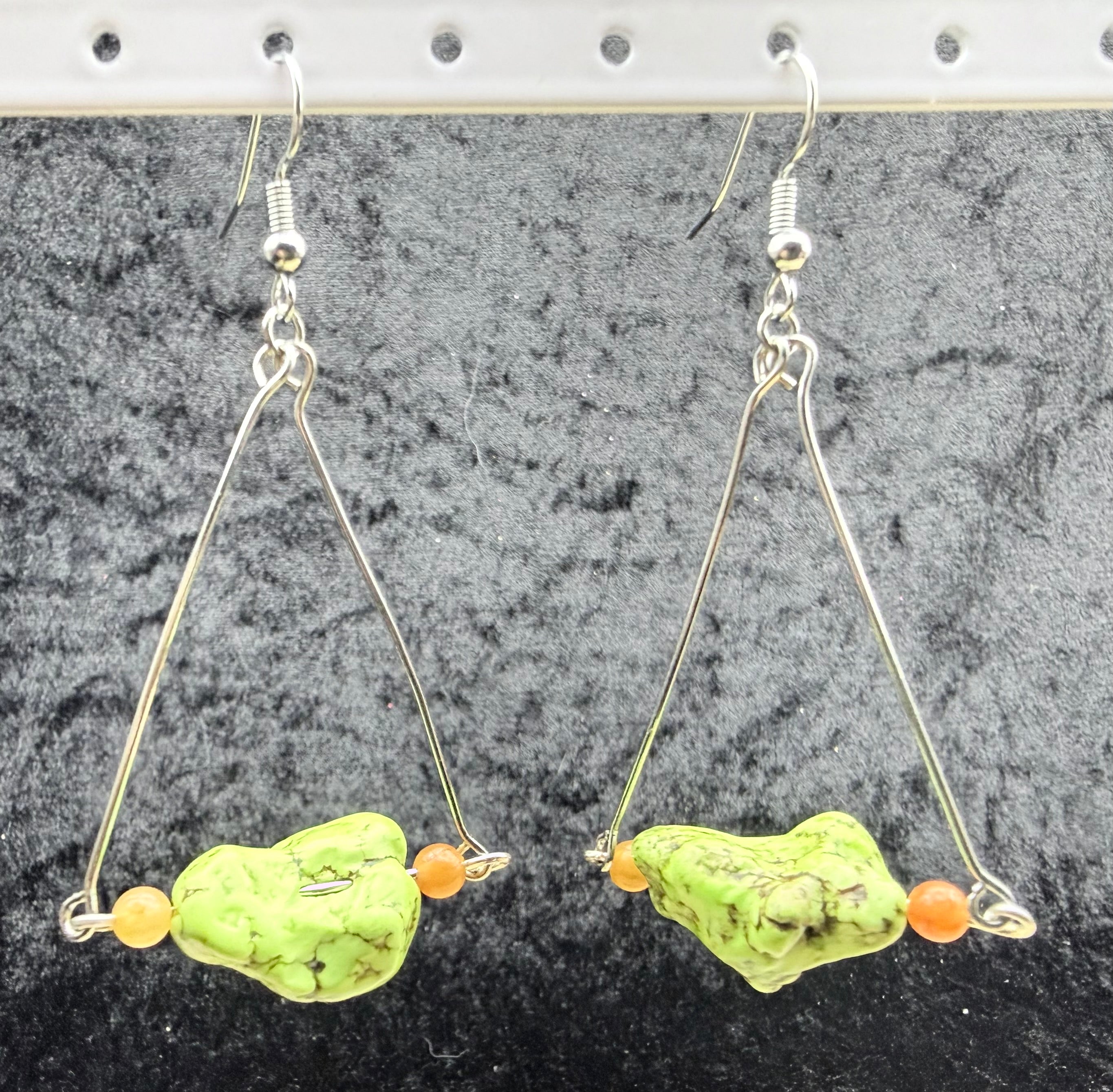 Green Turquoise and Carnelian Drop Bar Earrings