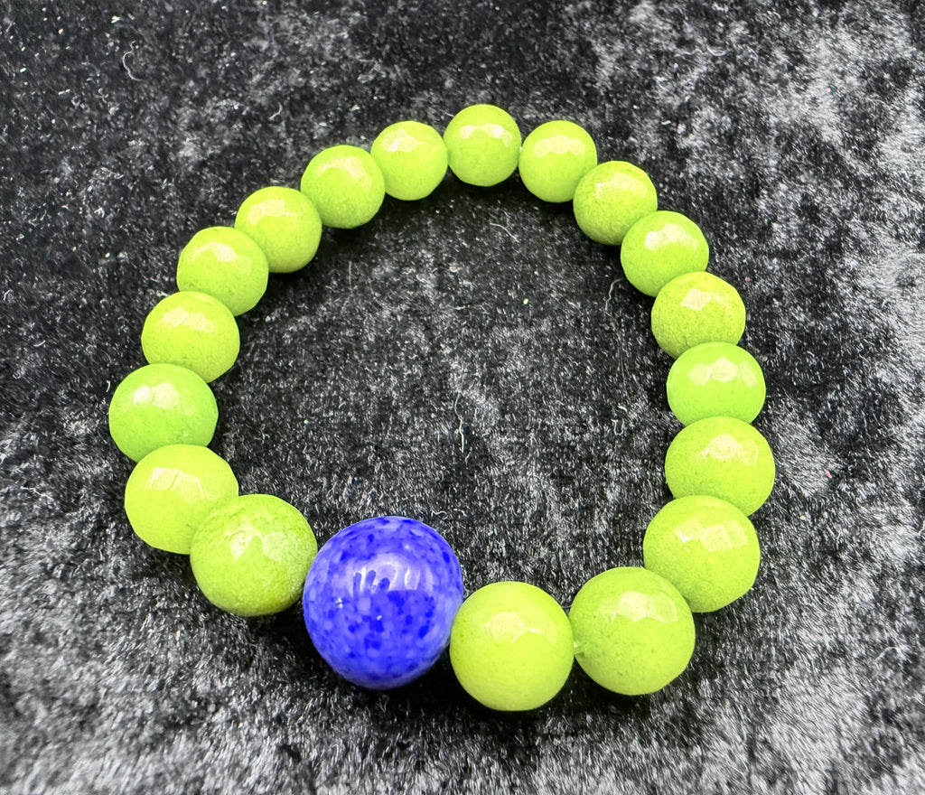 Green Jade and Lapis Beaded Bracelet