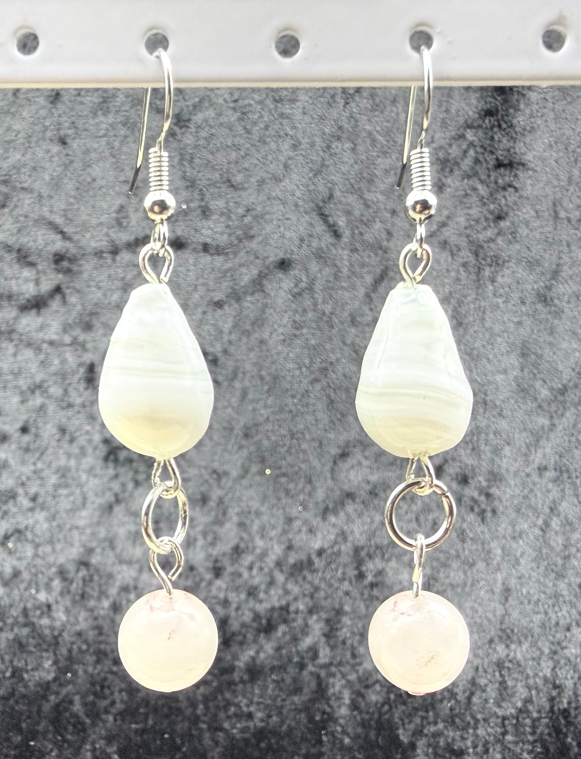 Glass and Rose Quartz Circle Drop Earrings