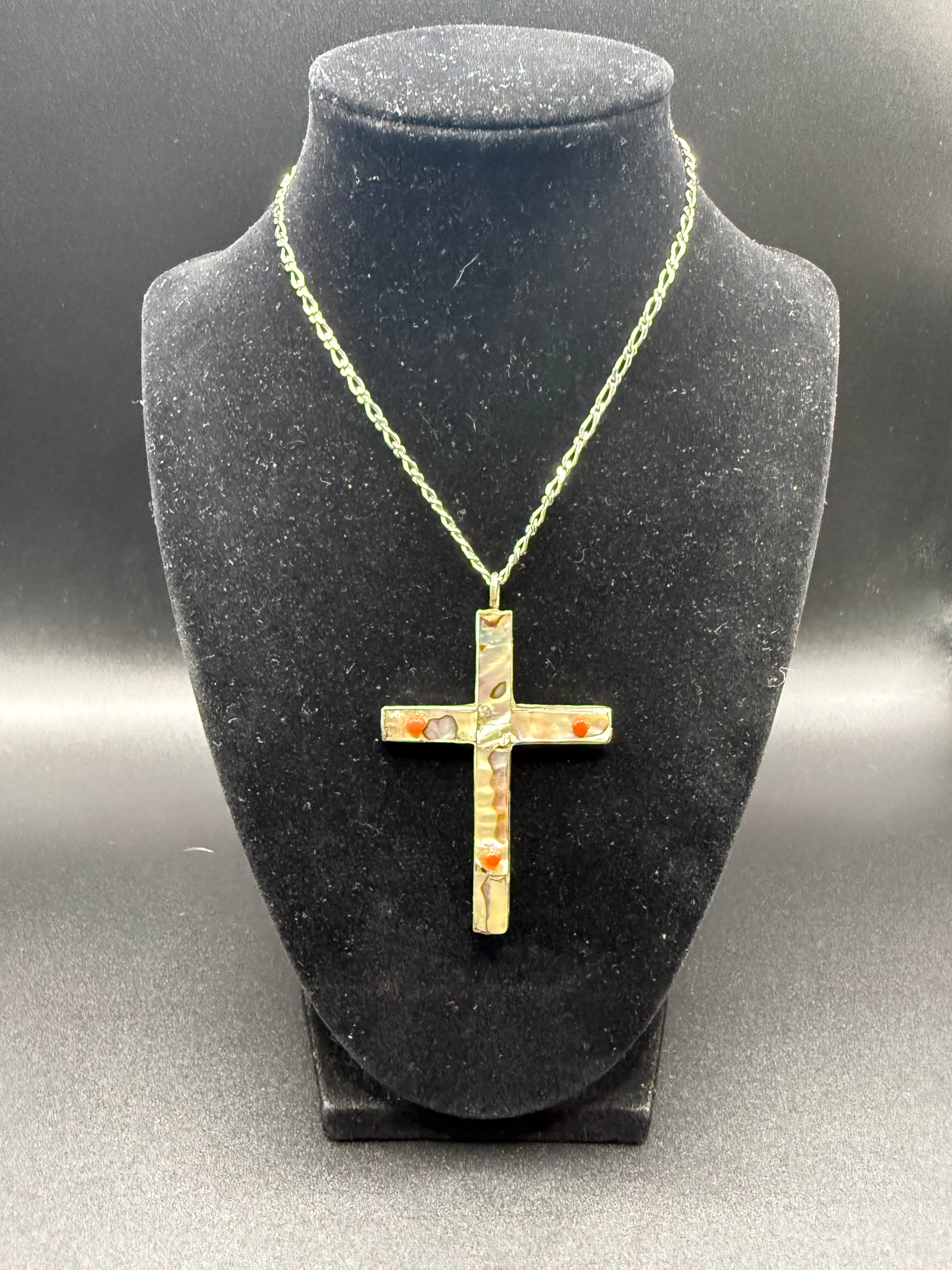 Sterling Mother of Pearl Cross Necklace