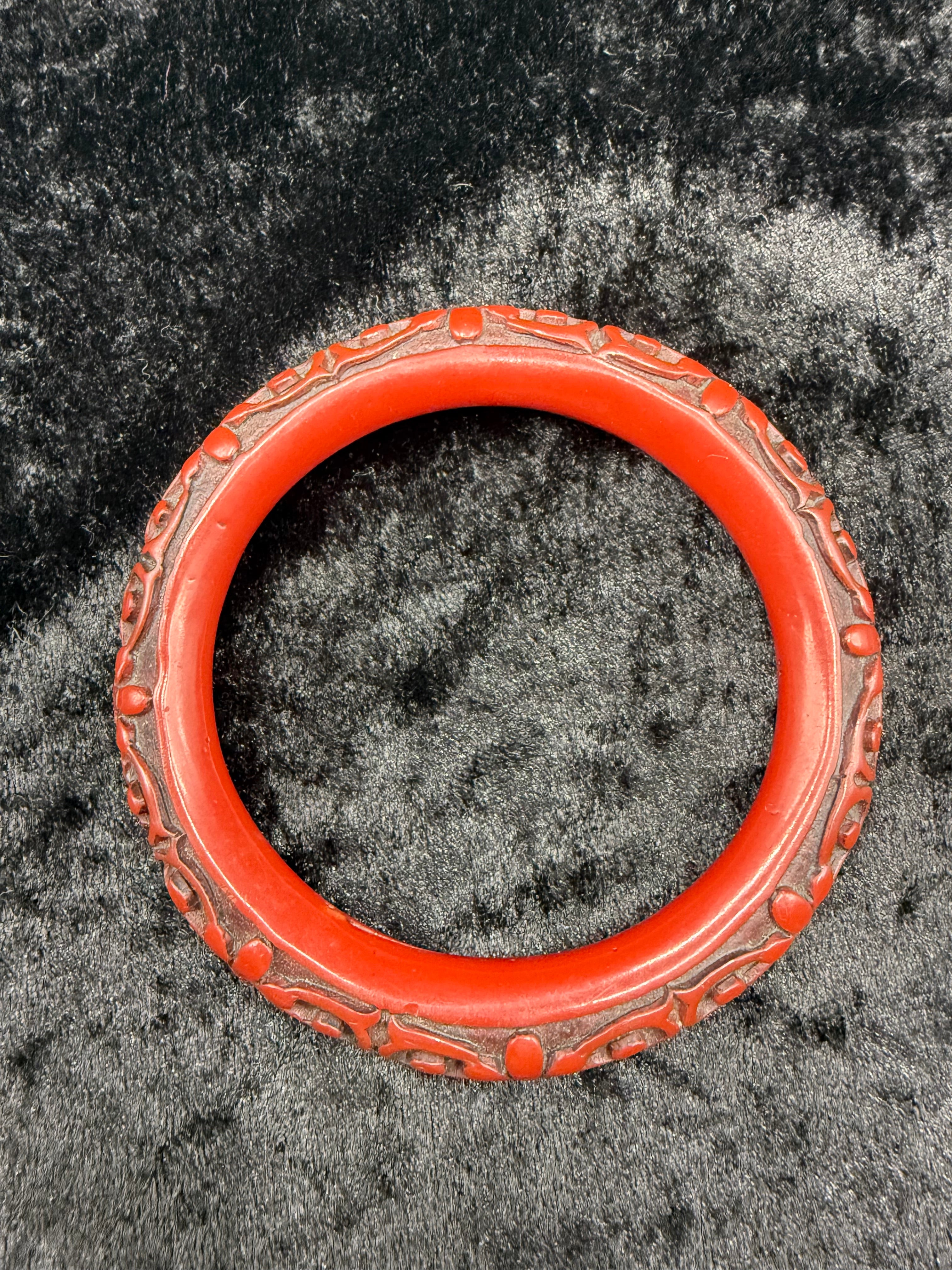 Antique Red and Black Chinese Cinnabar Bangle