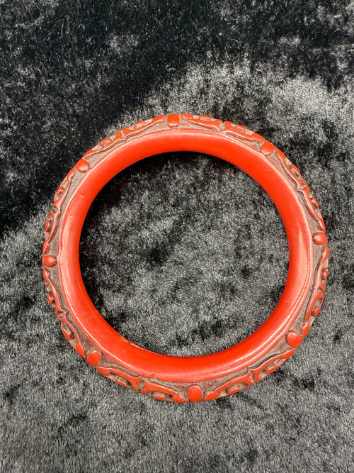Antique Red and Black Chinese Cinnabar Bangle