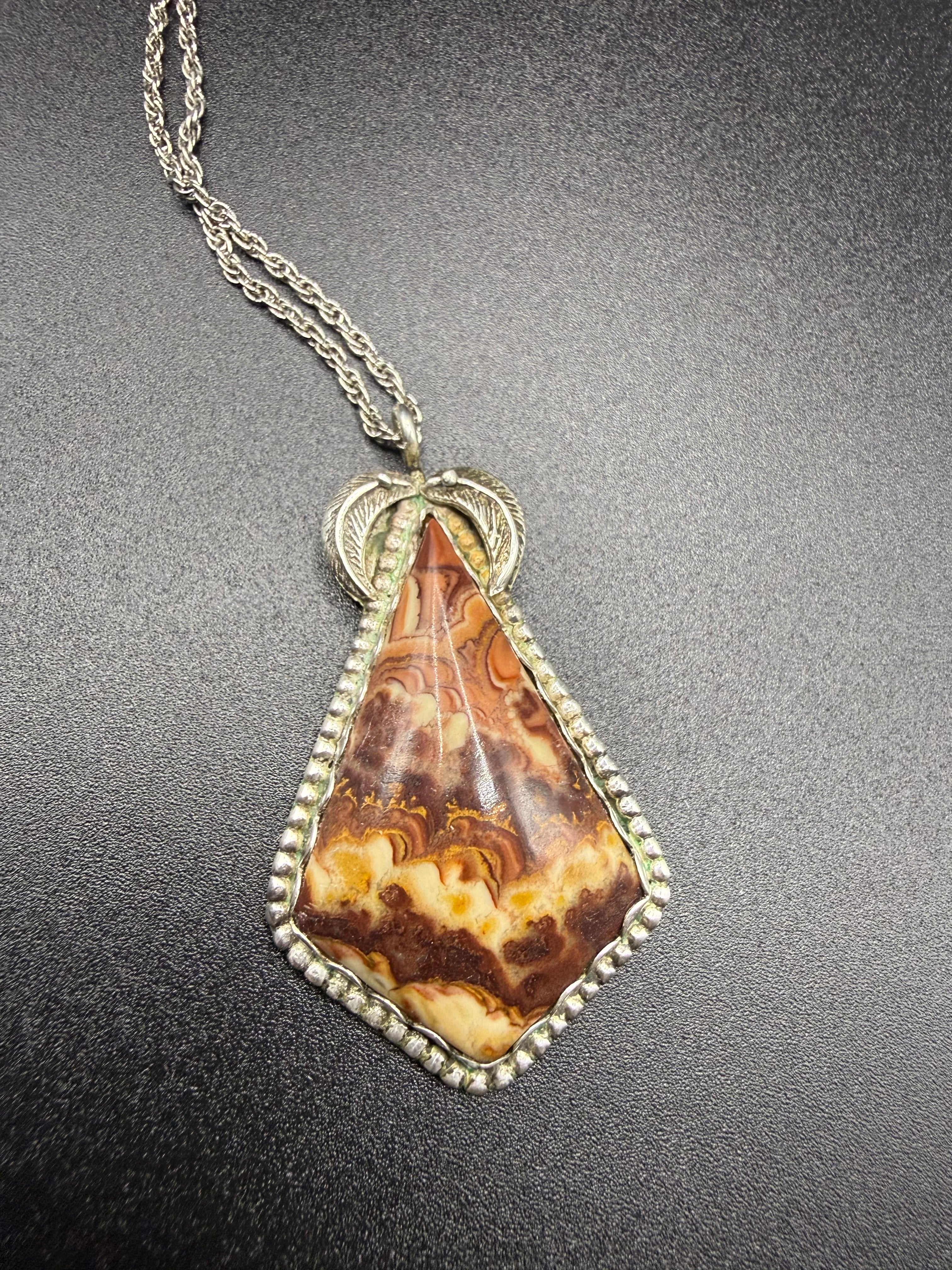 Native Crazy Lace Agate Sterling Necklace