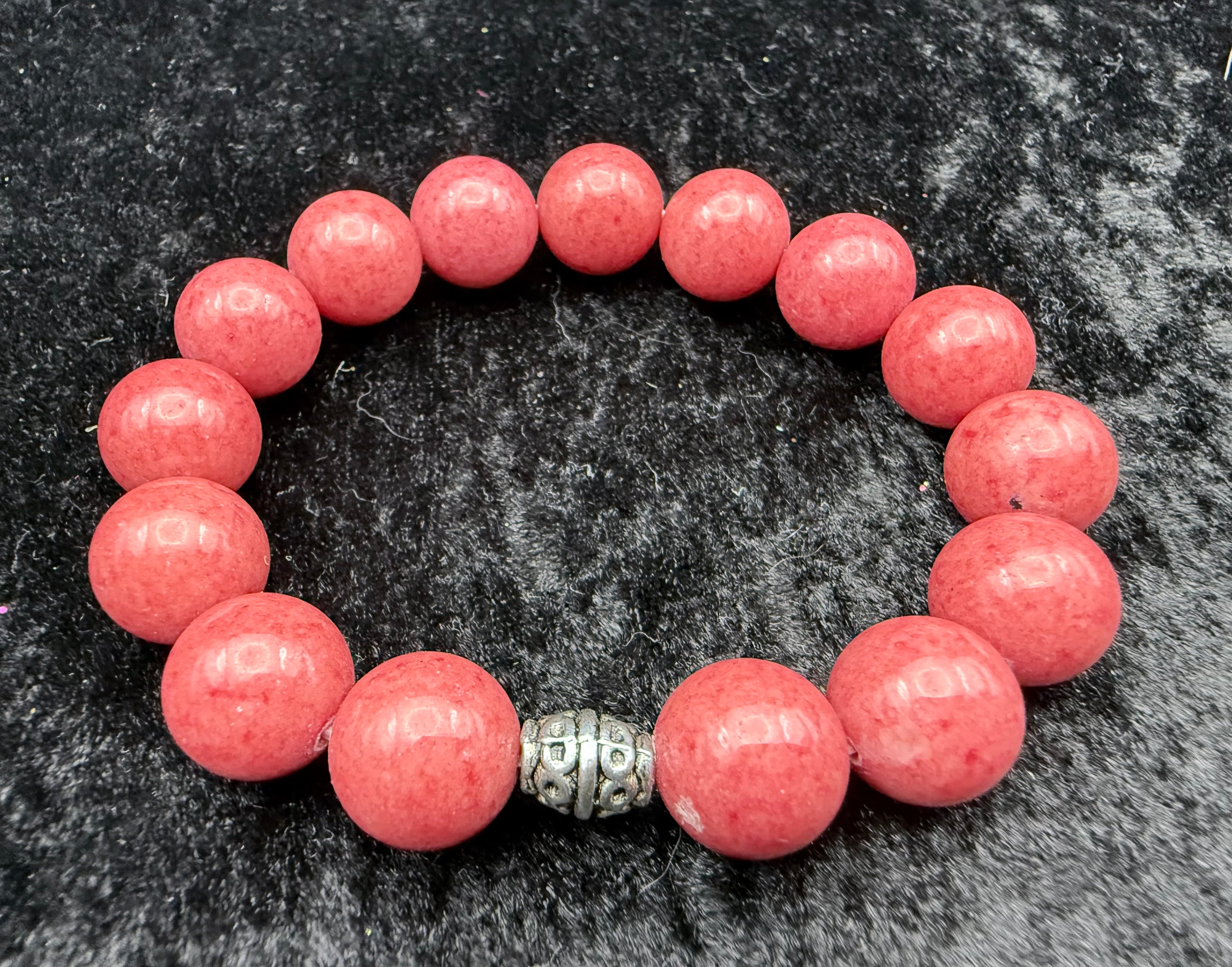 Large Red Apple Coral Beaded Bracelet