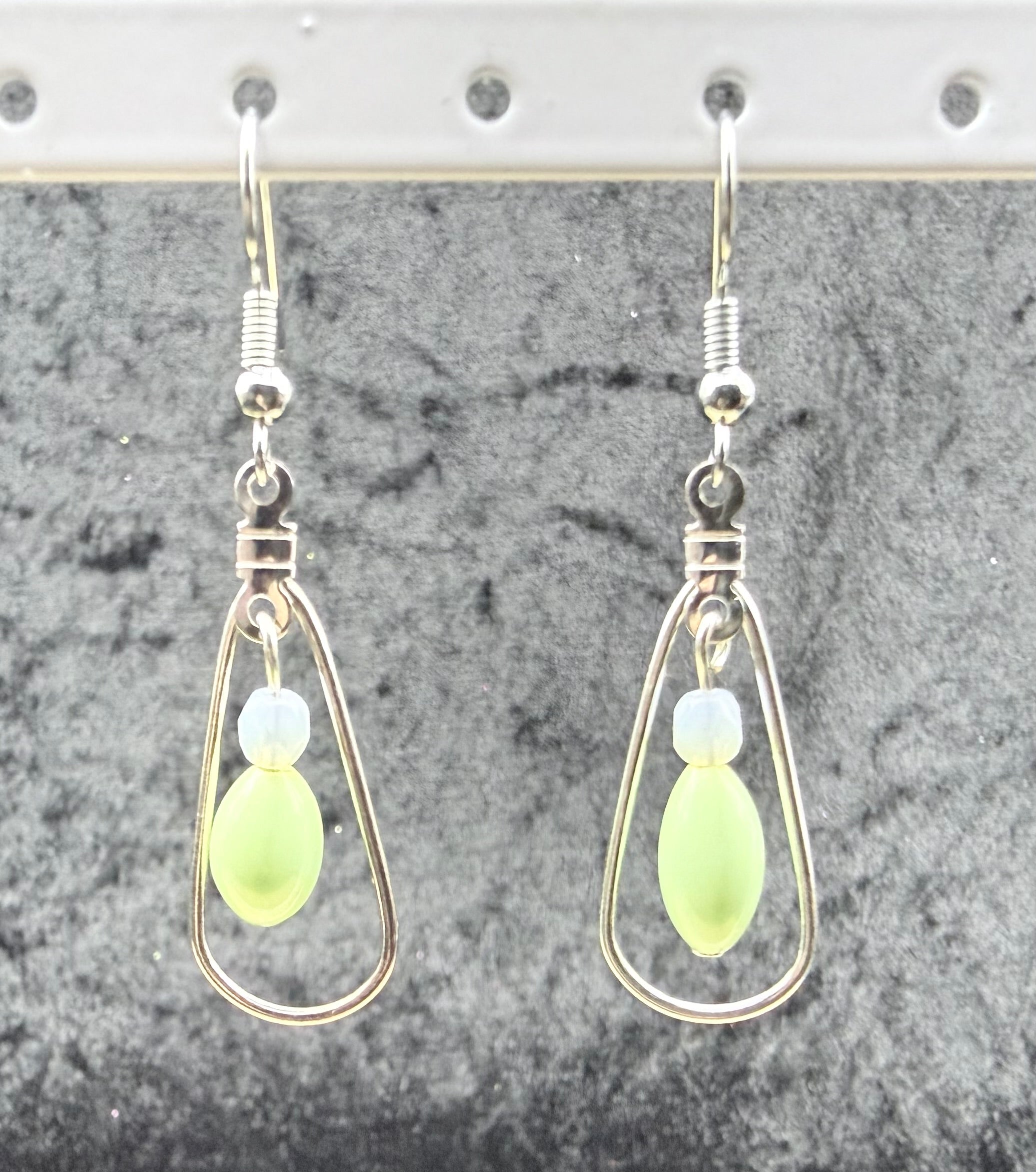 Opalite and Green Open Teardrop Earrings