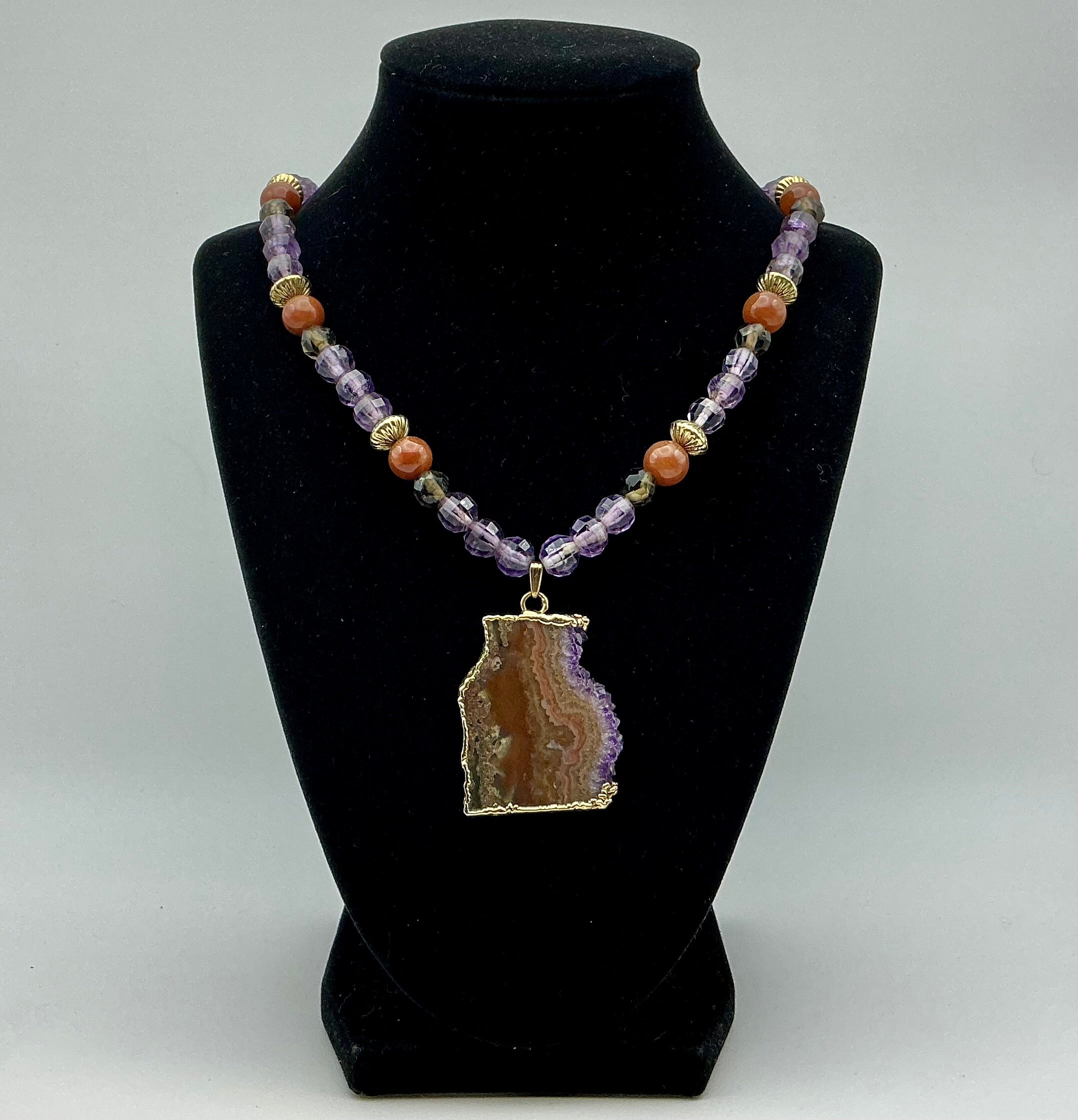Purple Crystal and Agate Beaded Necklace