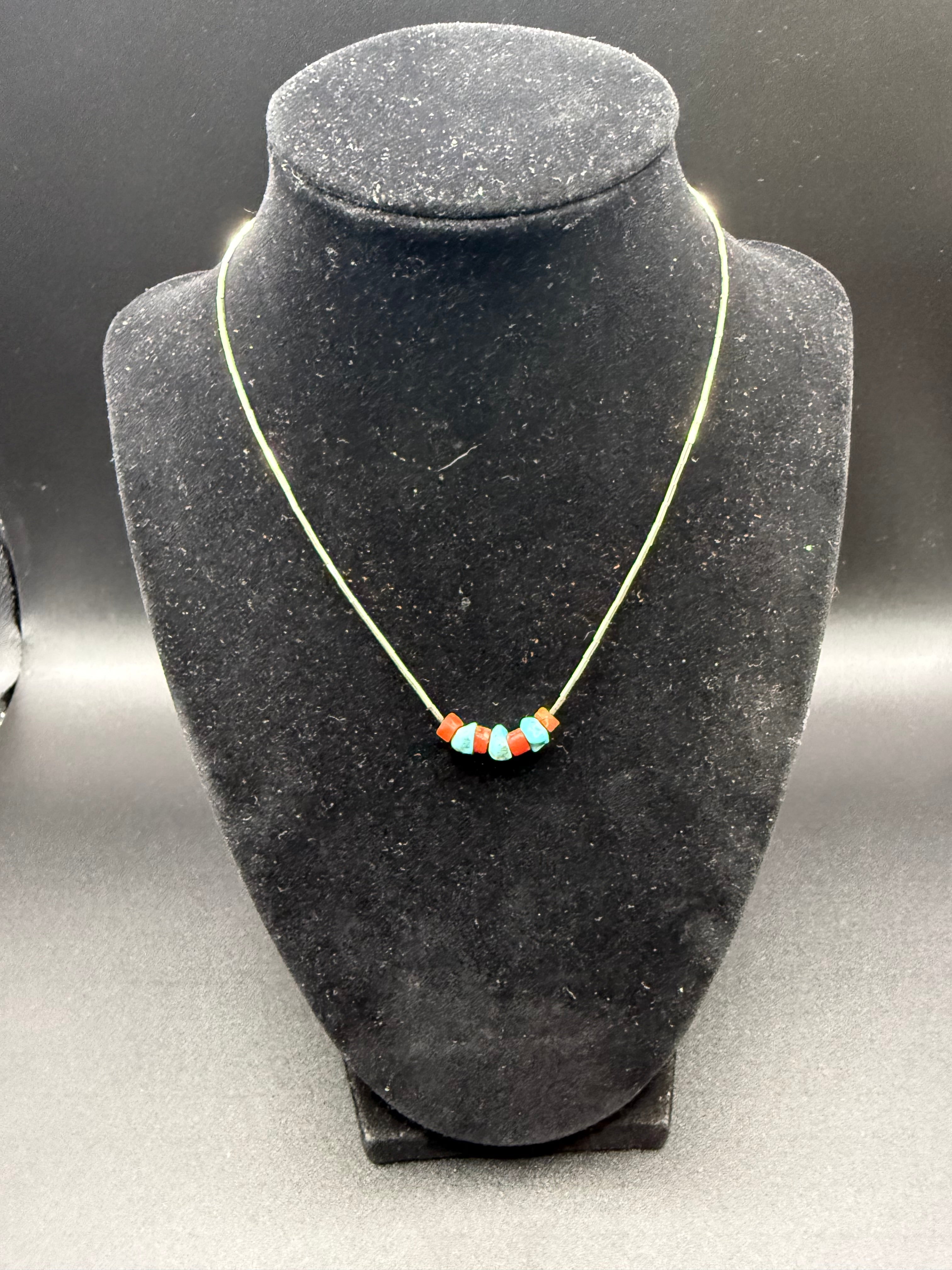 Vintage Native Turquoise and Coral Sterling Necklace