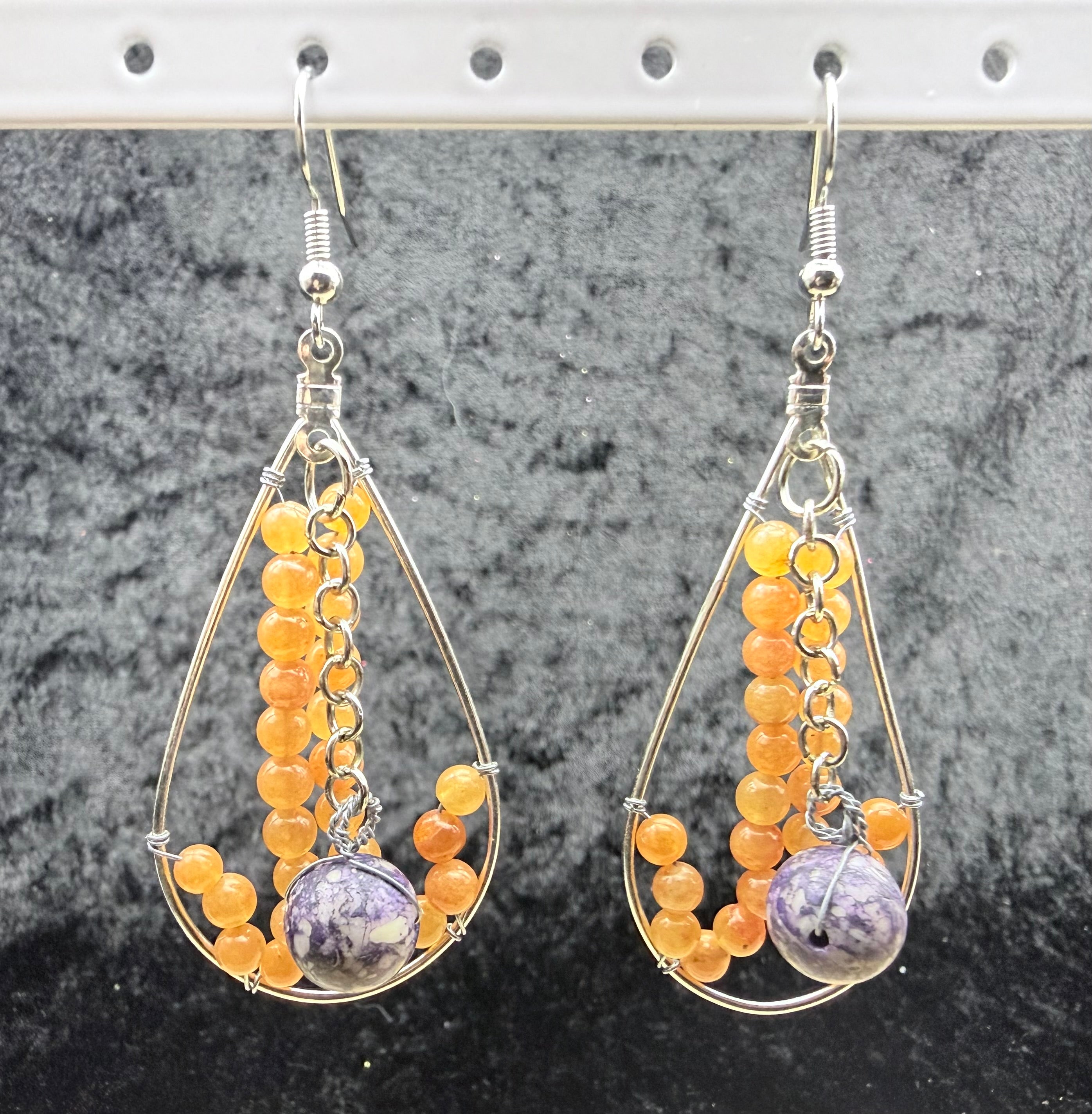 Carnelian and Purple Teardrop Earrings