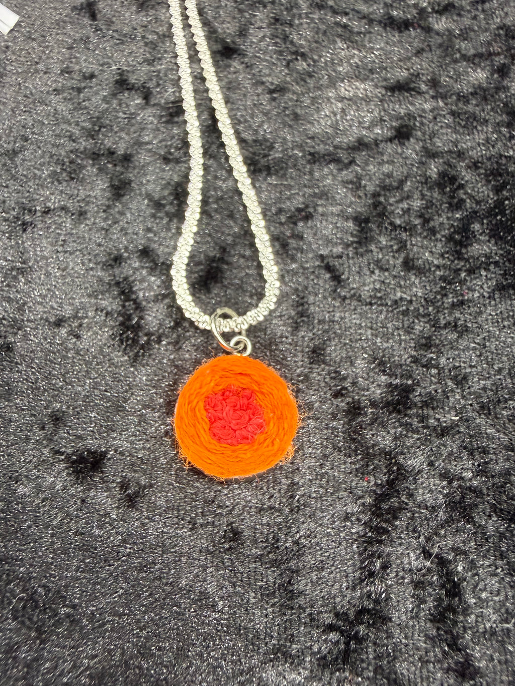 Embroidered Orange and Red Flower Pendant