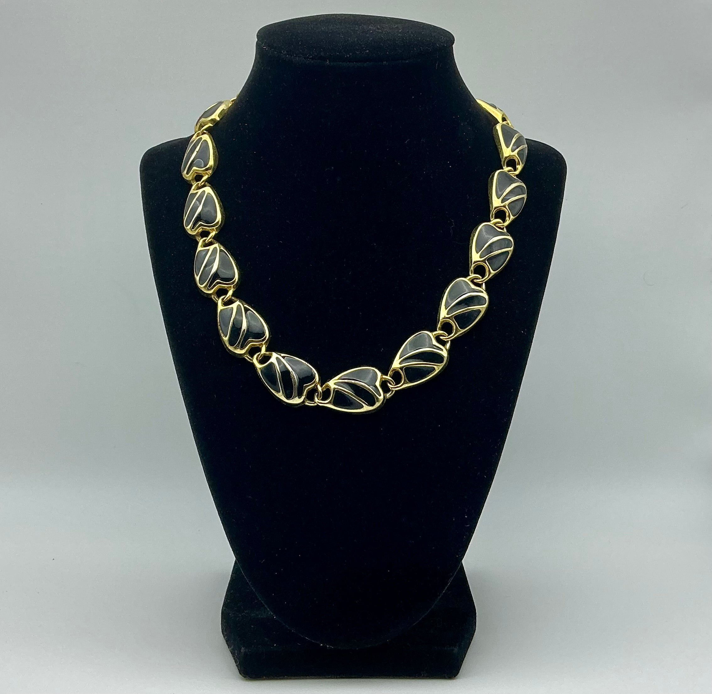Gold and Black Enamel Necklace