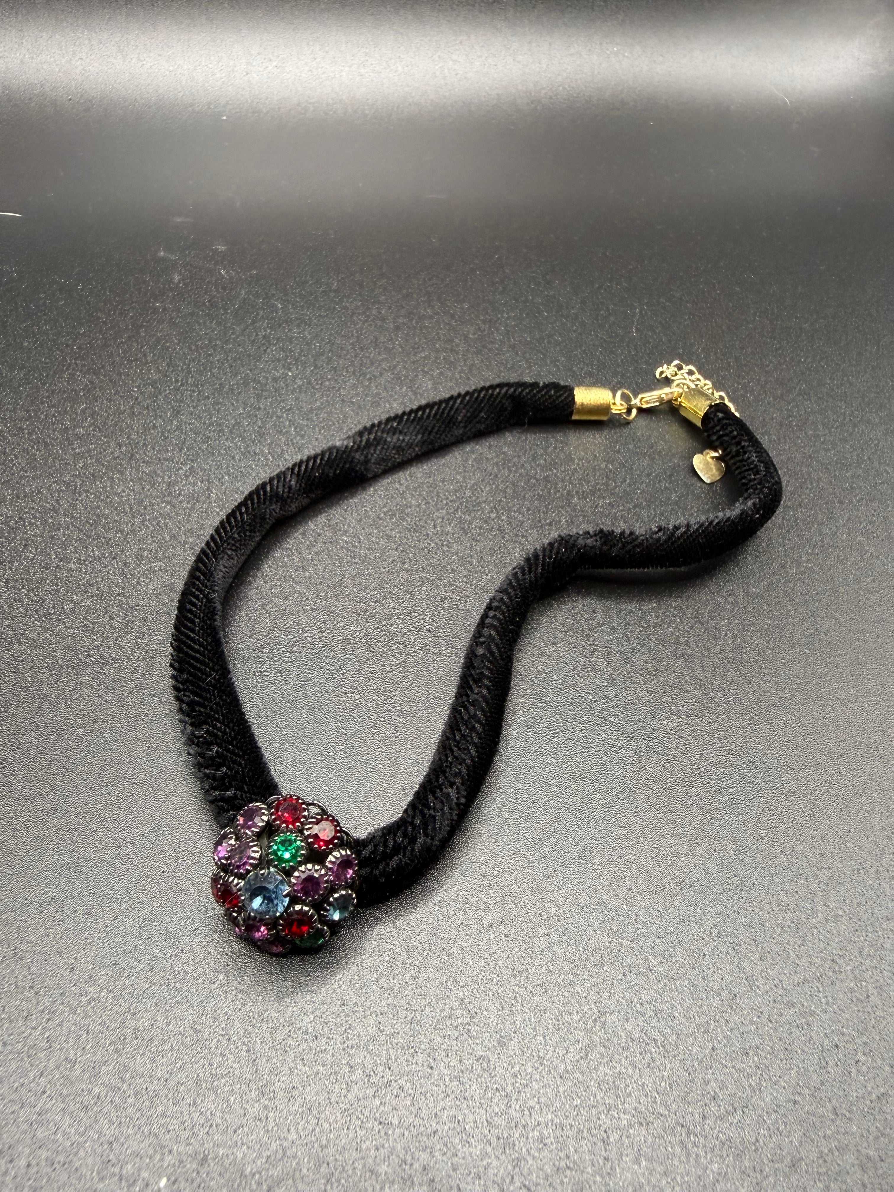 Rainbow Crystal Velvet Choker