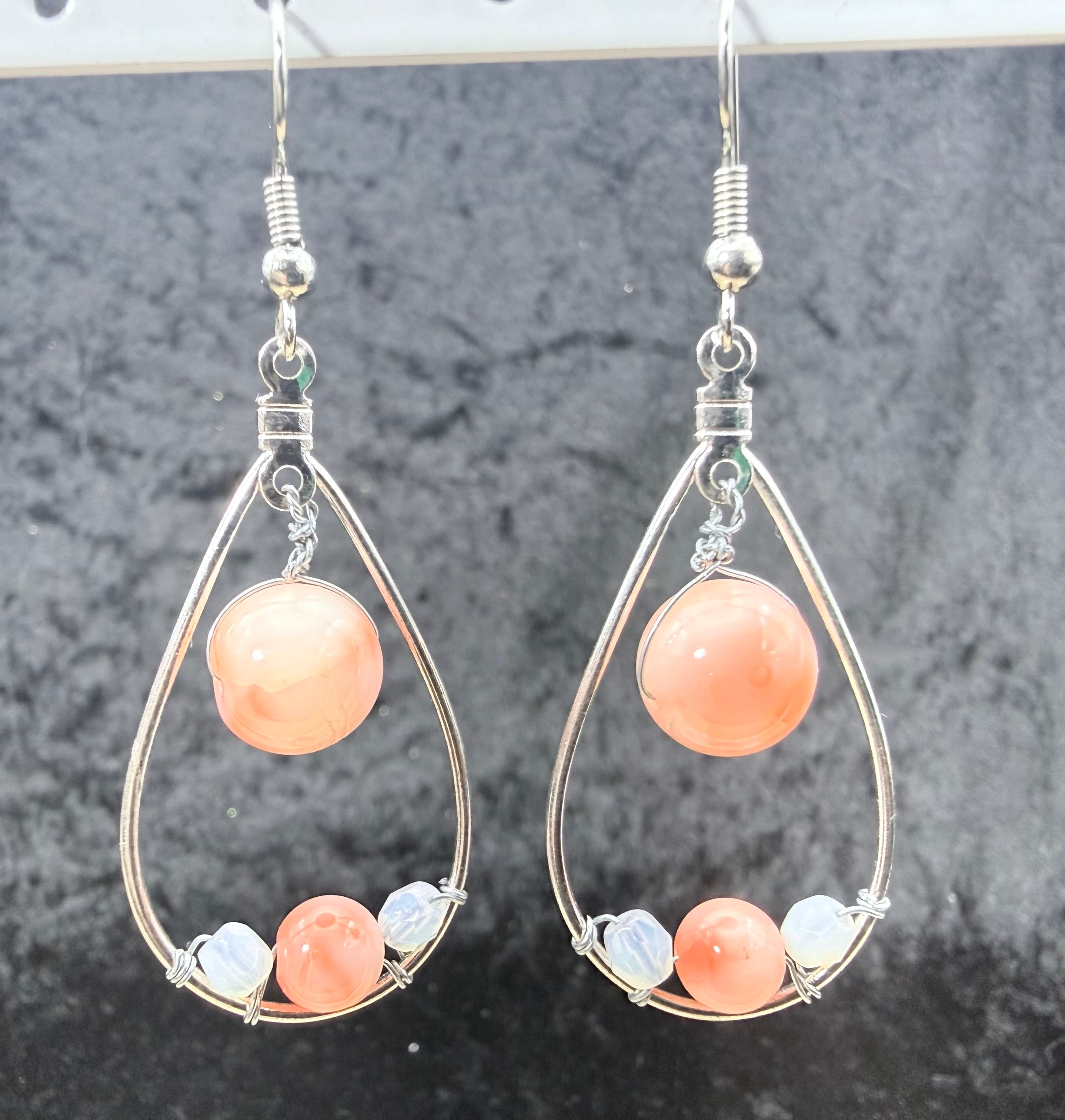 Vintage Pink Coral and Opalite Teardrop Earrings