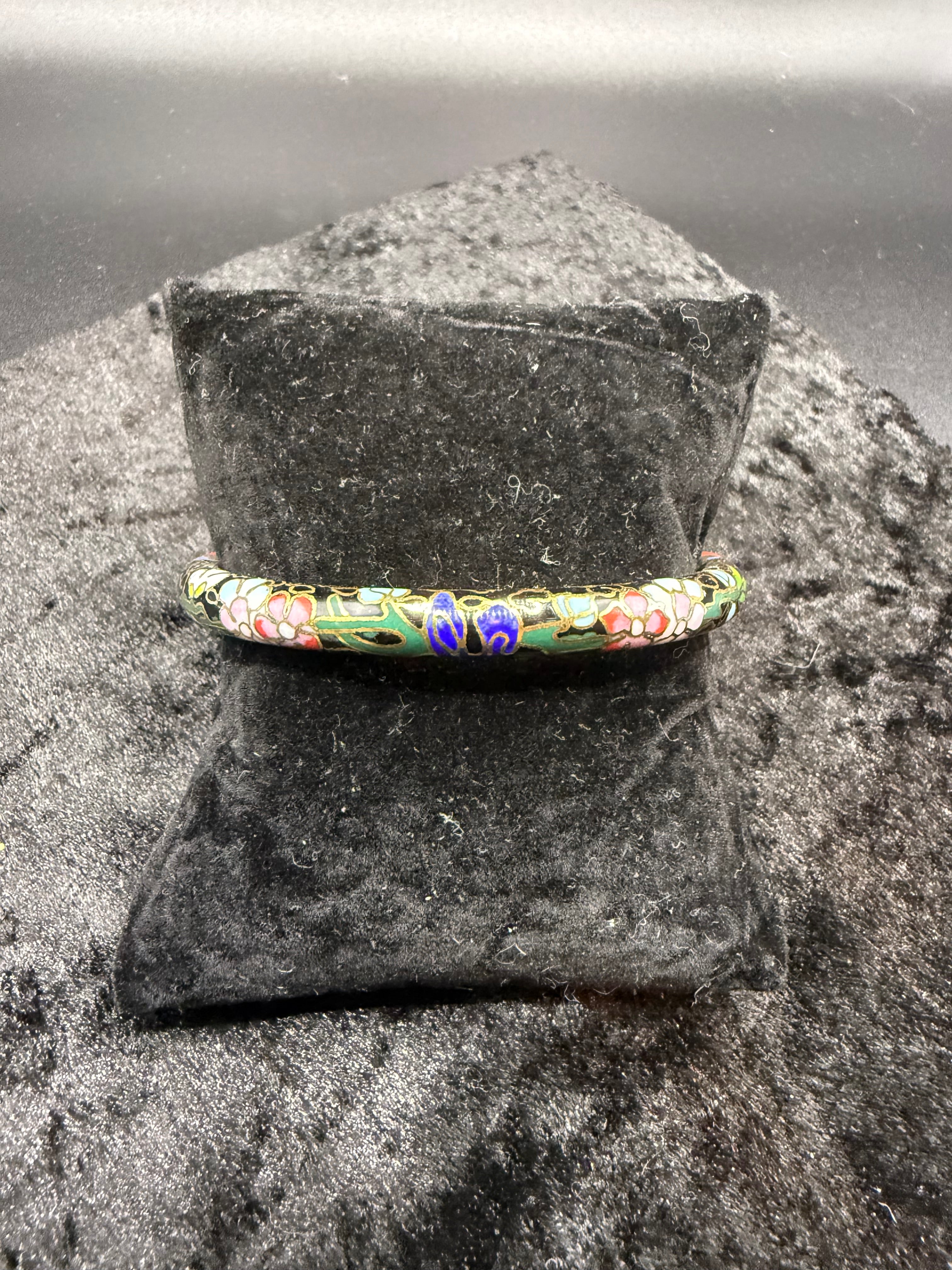 Cinnabar and Black Cloisonné Bangle Bracelet