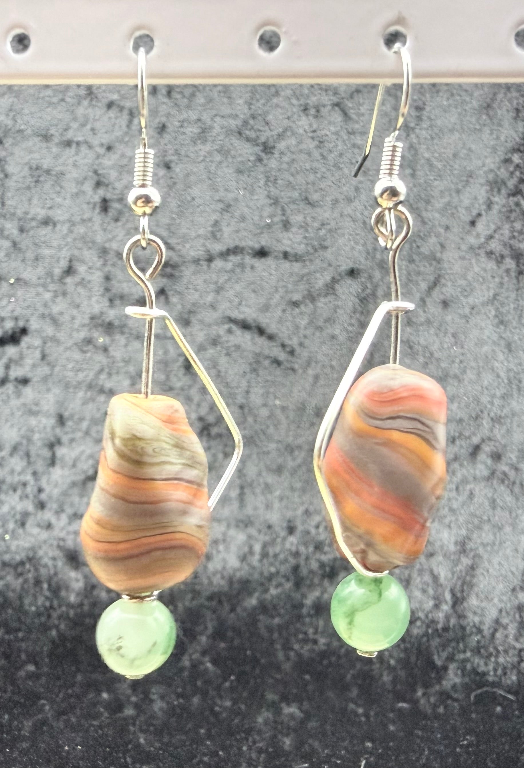 Vintage Clay and Green Moss Agate Wire Earrings