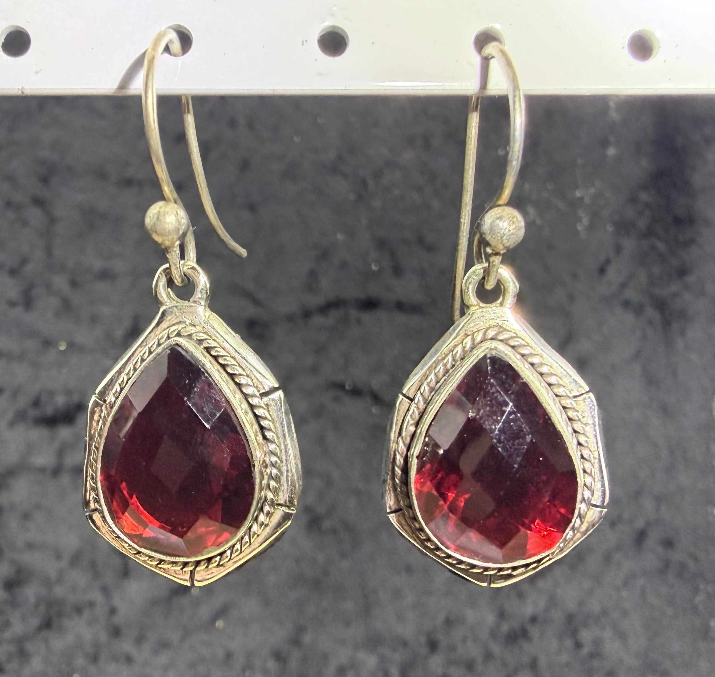 Etched Red Crystal Sterling Earrings