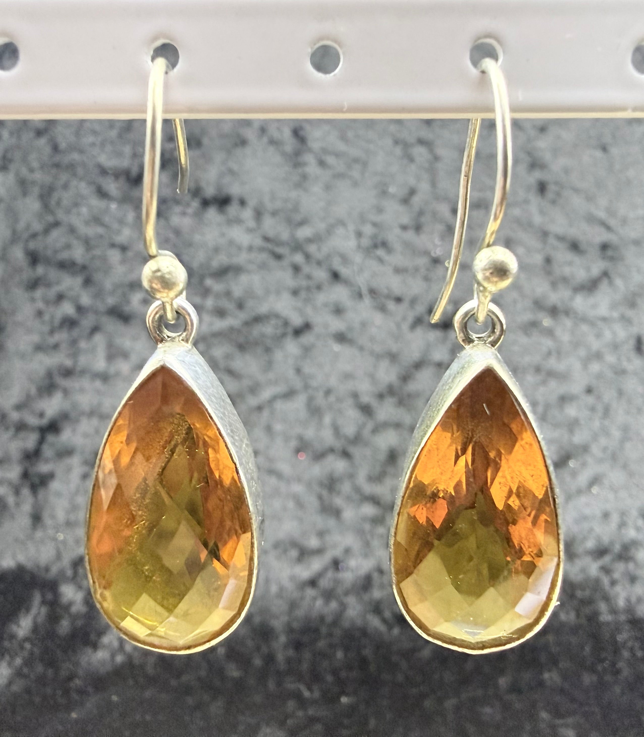 Sterling Teardrop Orange Crystal Earrings