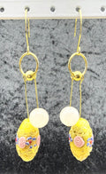 Vintage Bead and Rose Quartz Asymmetric Gold Earrings