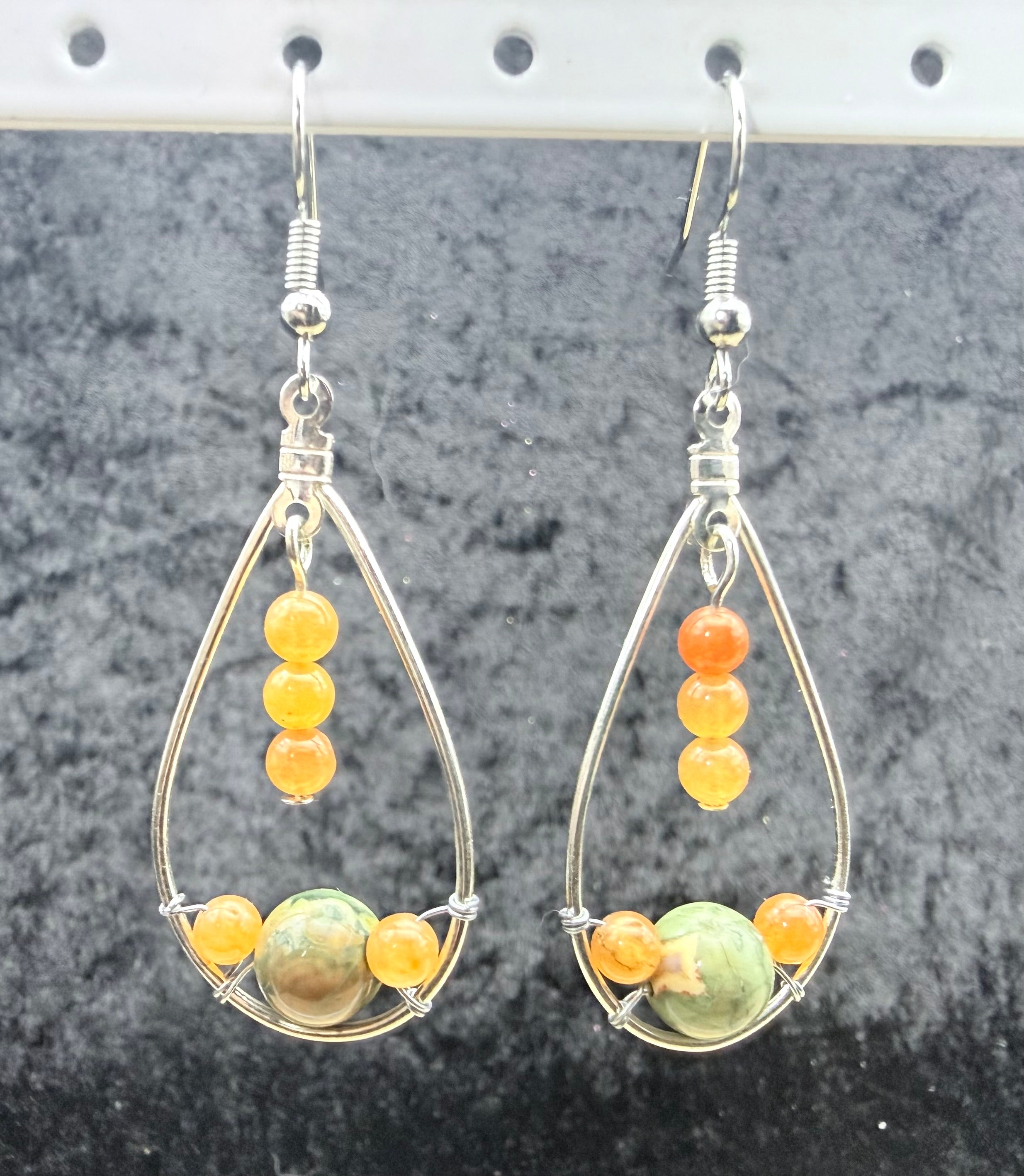 Carnelian and Ocean Jasper Teardrop Earrings