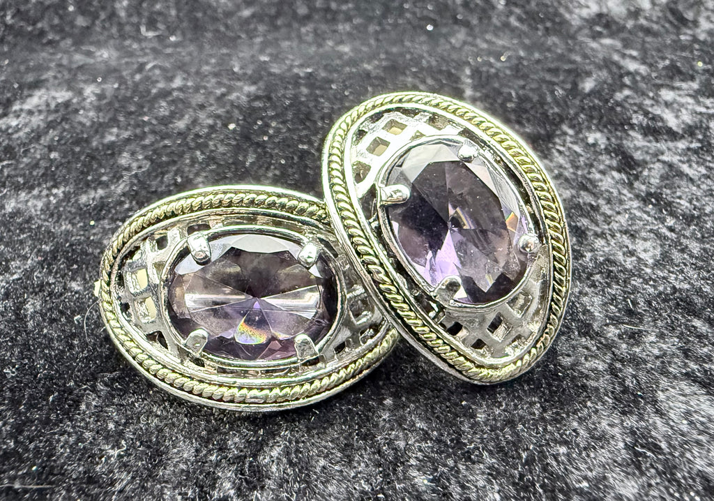Vintage Purple Crystal Clip On Earrings