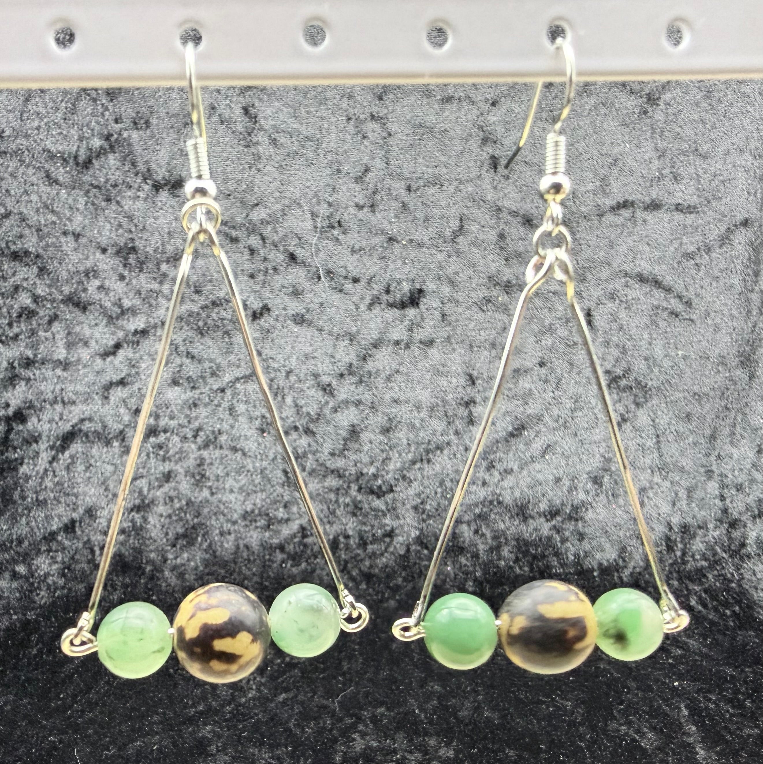 Tortoiseshell and Green Moss Agate Drop Bar Earrings