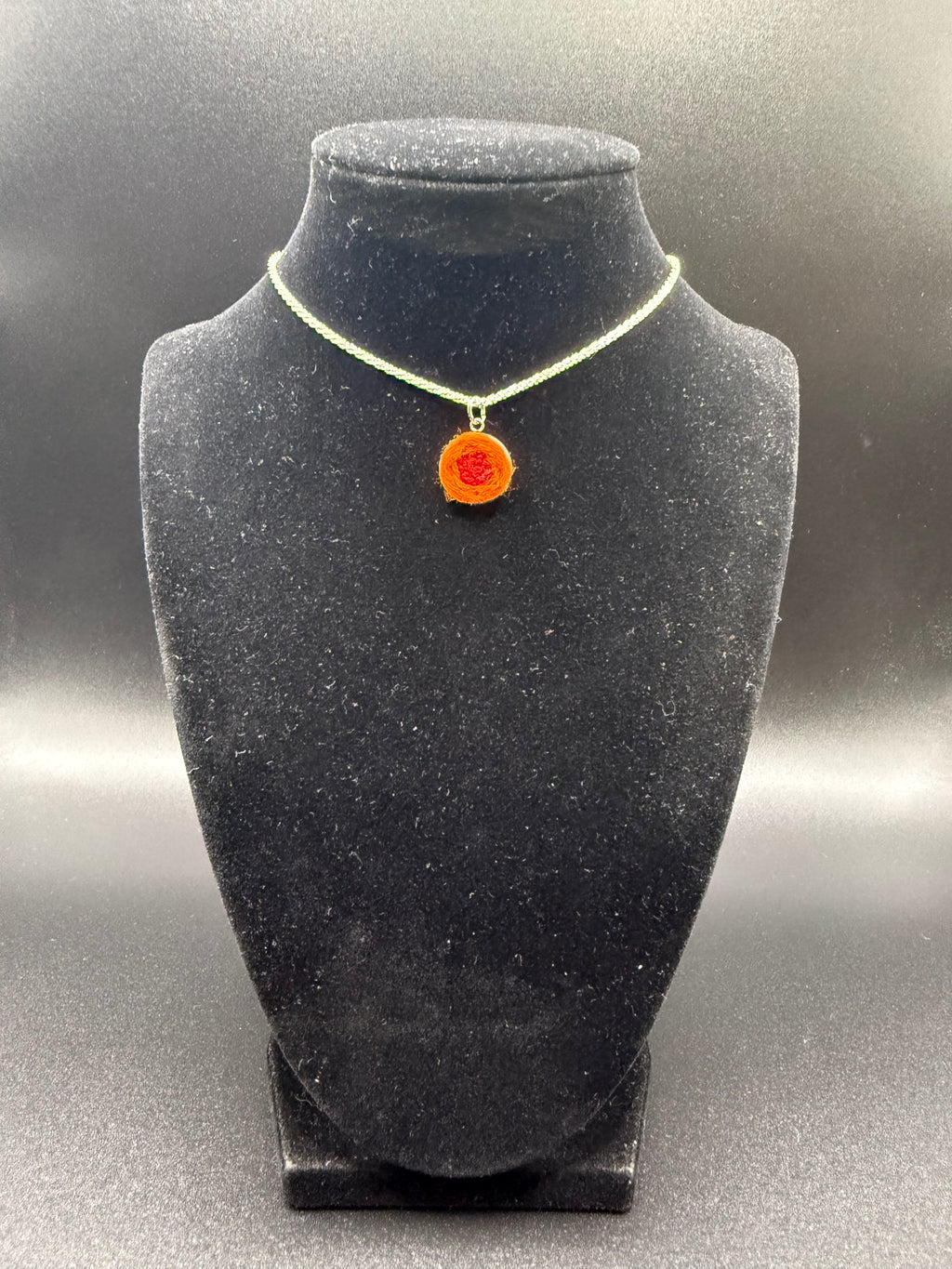 Embroidered Orange and Red Flower Pendant