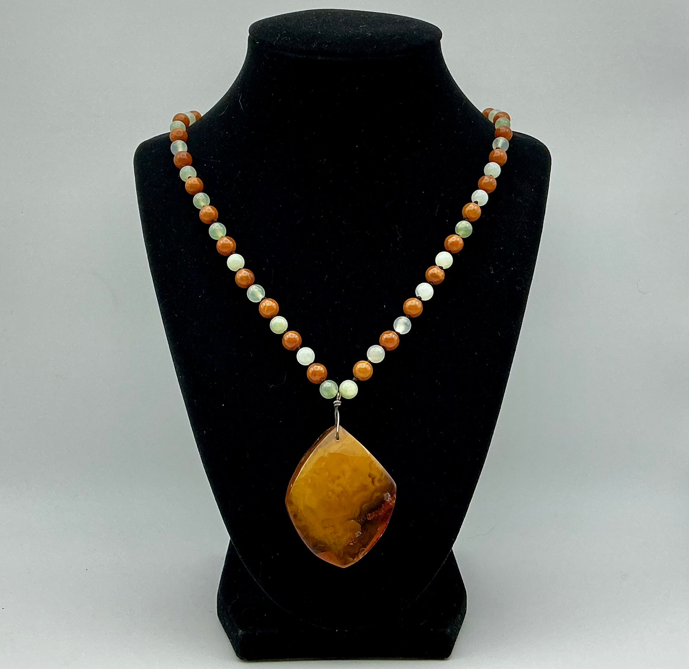 Amber and Jade Beaded Necklace