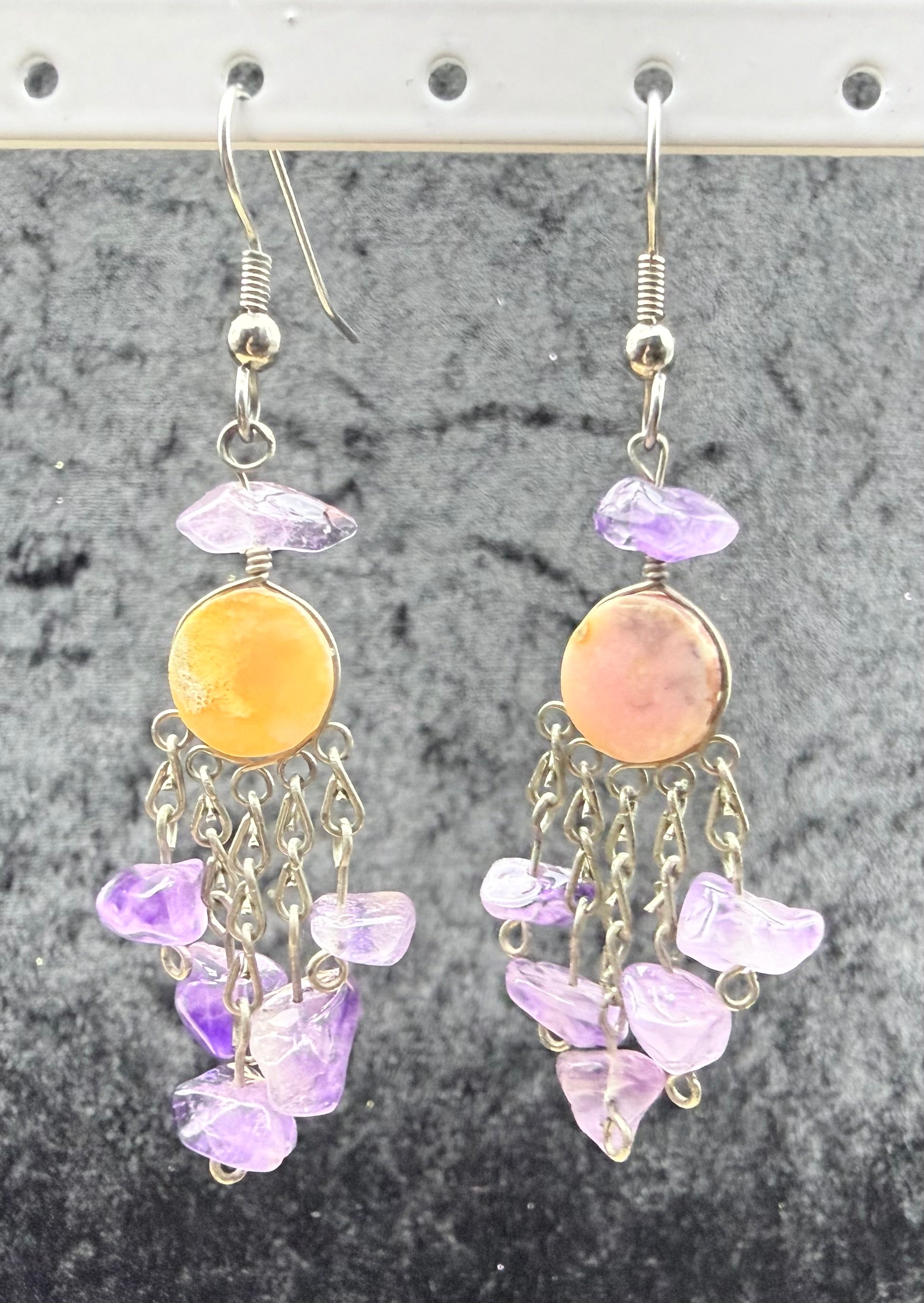 Amethyst Chip and Shell Dangle Earrings
