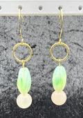 Vintage Green and Rose Quartz Gold Earrings