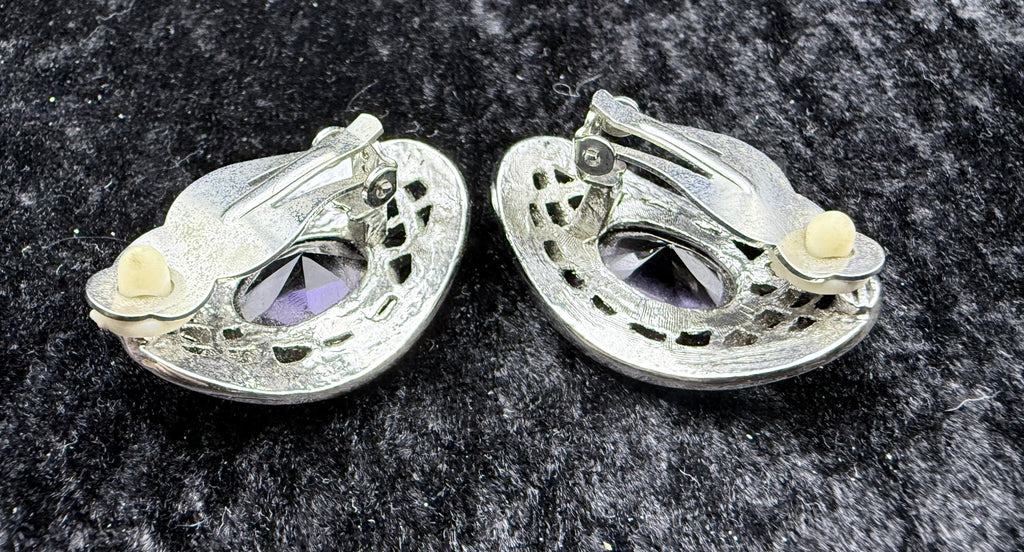 Vintage Purple Crystal Clip On Earrings