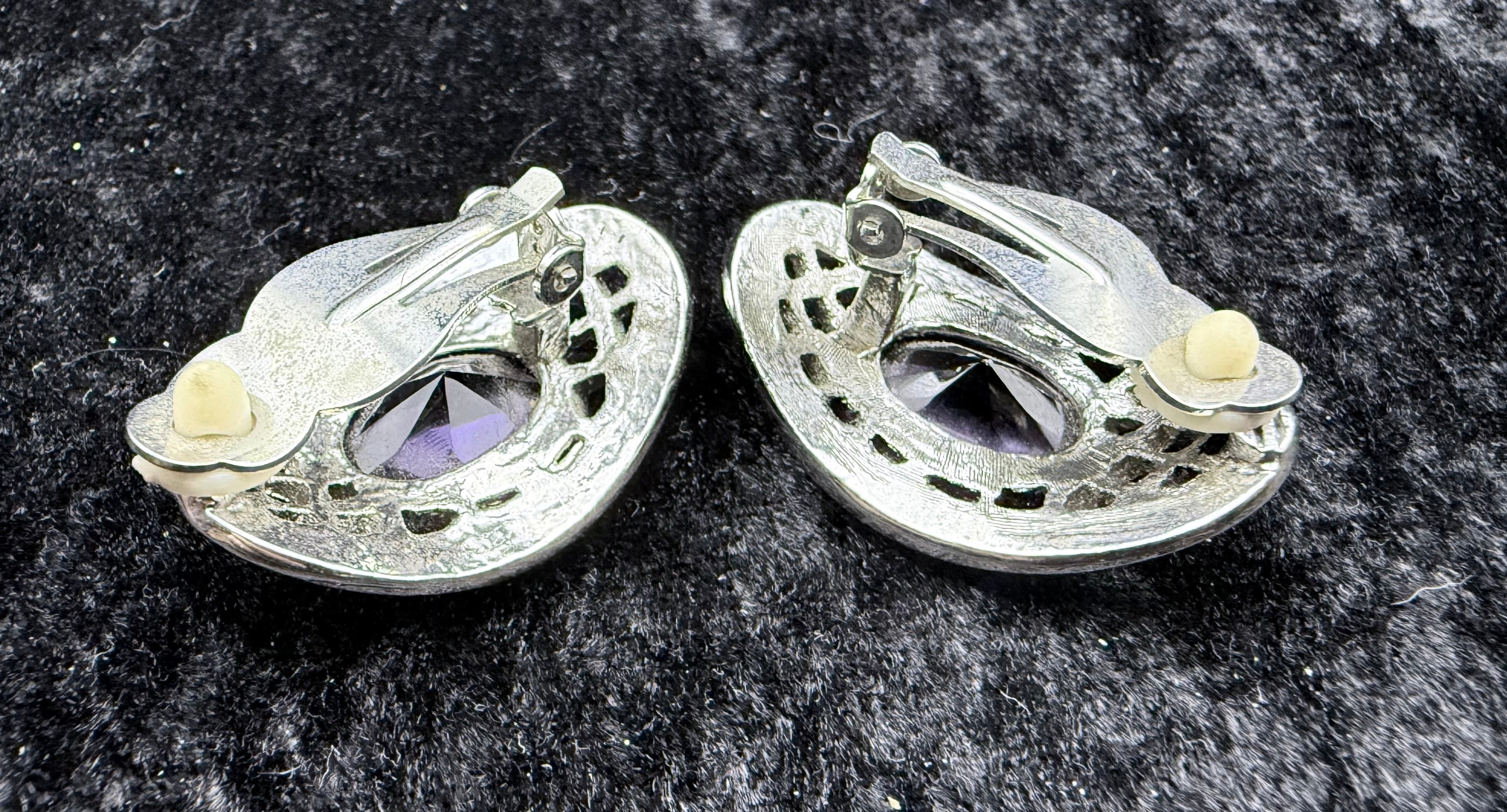 Vintage Purple Crystal Clip On Earrings