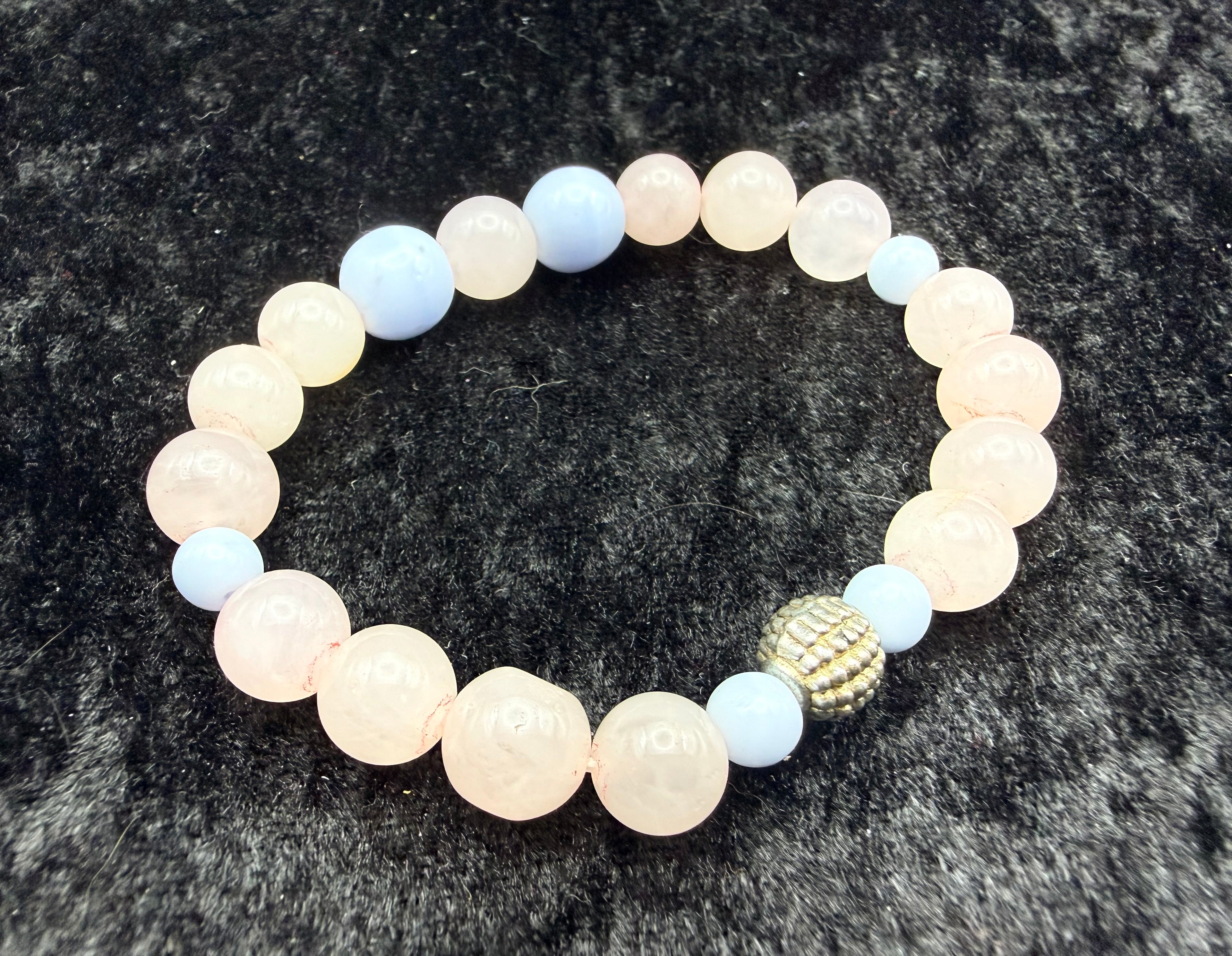 Rose Quartz and Blue Beaded Bracelet